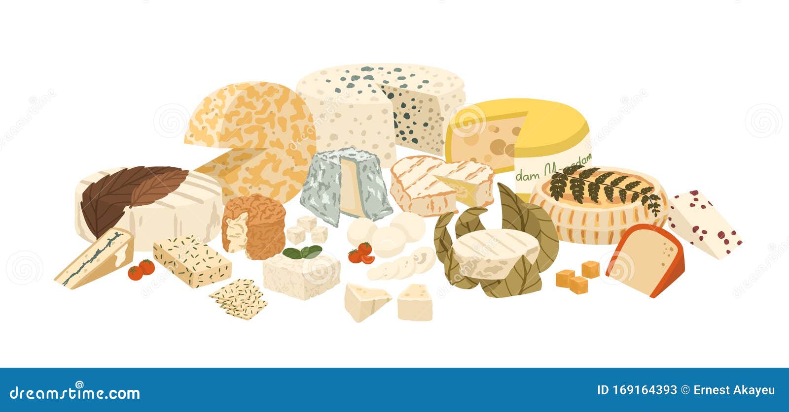 composition of different cheese assortiment  . set of slice lactic product  on white