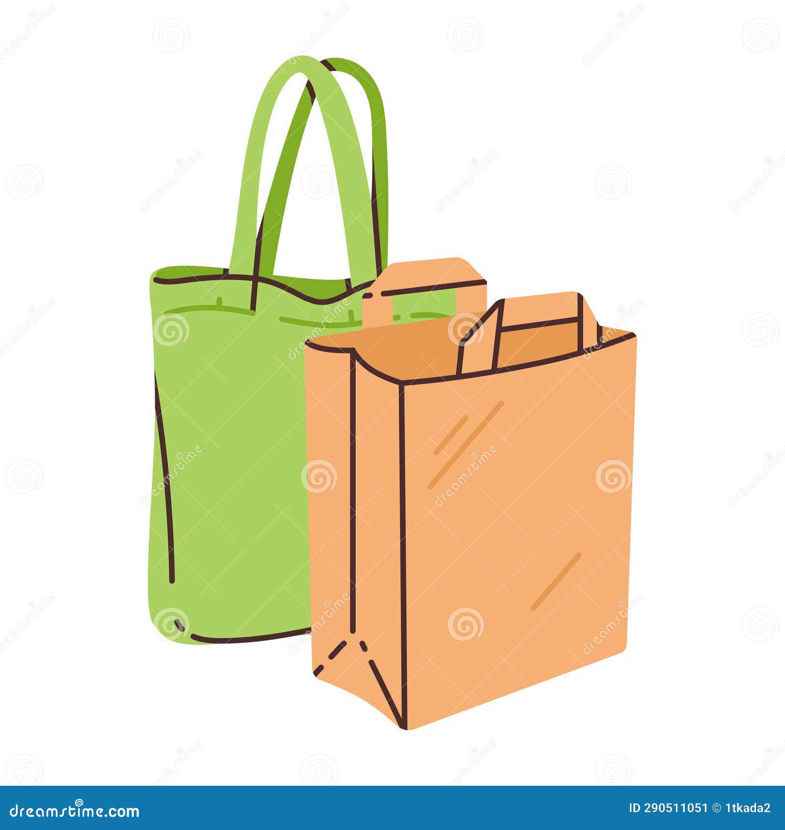 Composition from an Ecofriendly Bag and a Paper Bag. Zerowaste