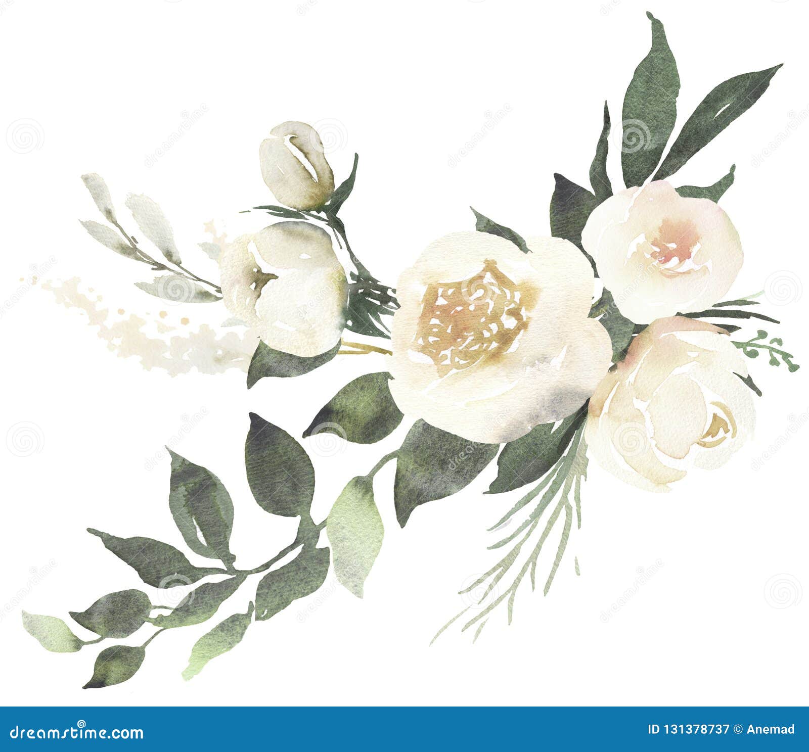 Composition En Bouquet Floral De Mariage D'aquarelle Avec Les Roses Blanches  a Illustration Stock - Illustration du conception, peint: 131378737
