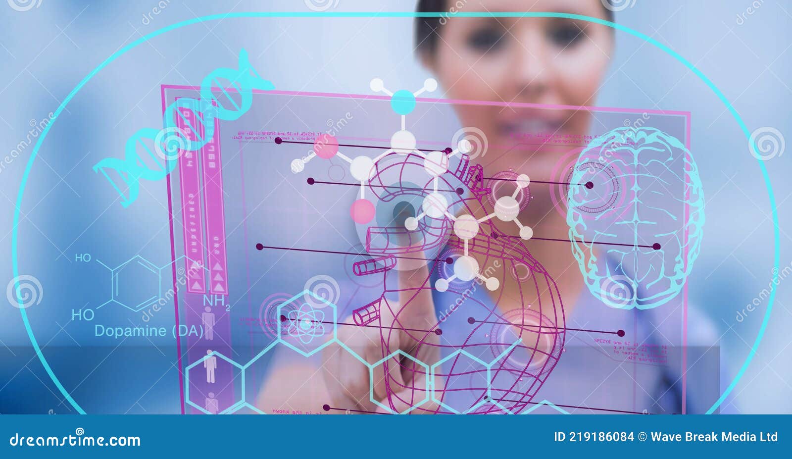 Composition of Female Doctor Touching Screen with Medical Data and