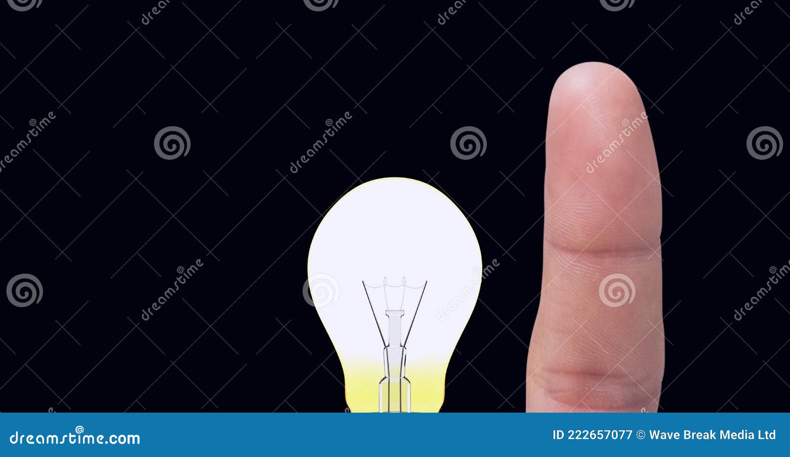 Composition of Finger Touching Lit Light Bulb on Grey Background Stock Image Image of database