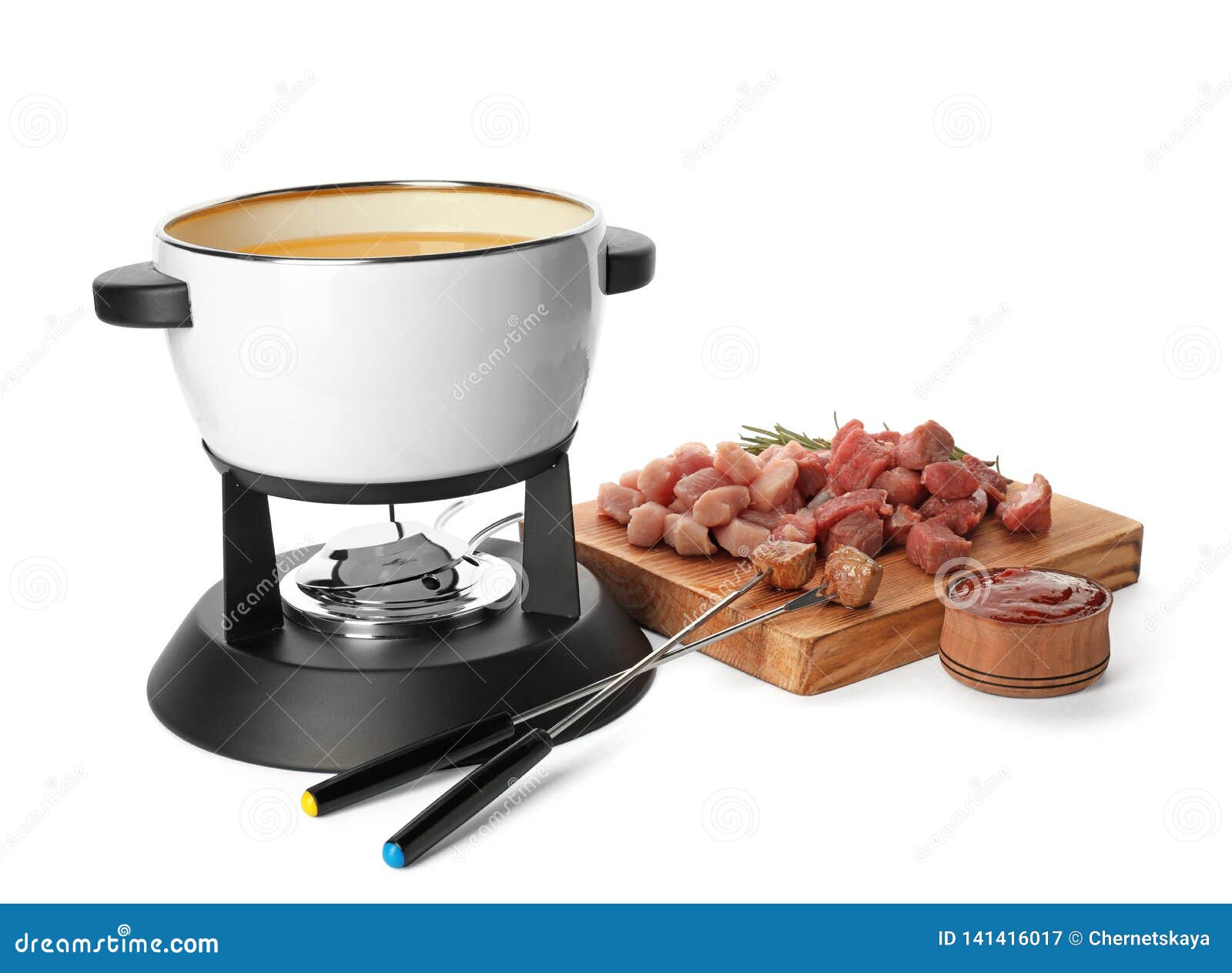 Composition with Fondue Pot and Meat Stock Image Image of bite