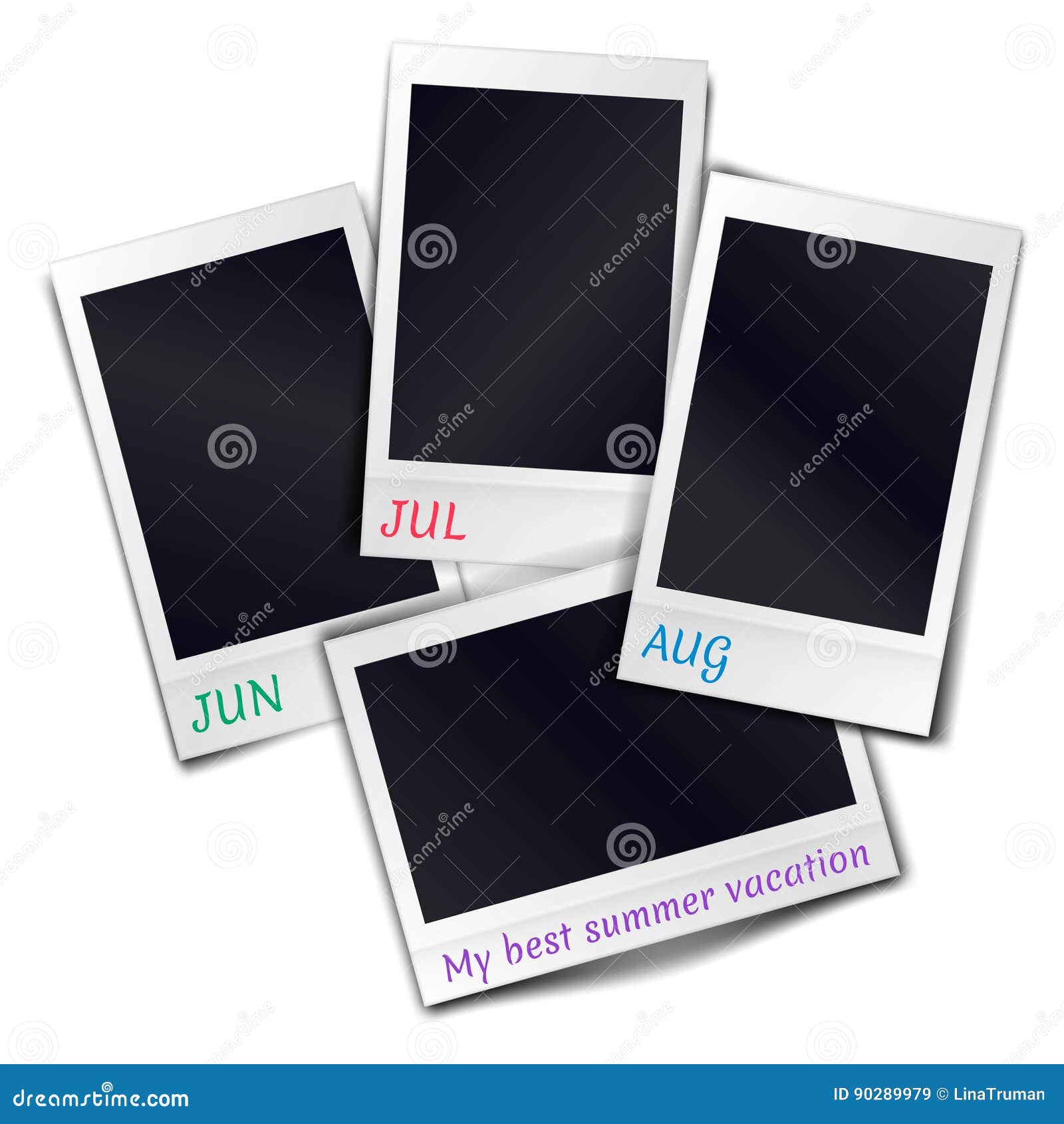 composition of four blank vintage photo frames on white fone