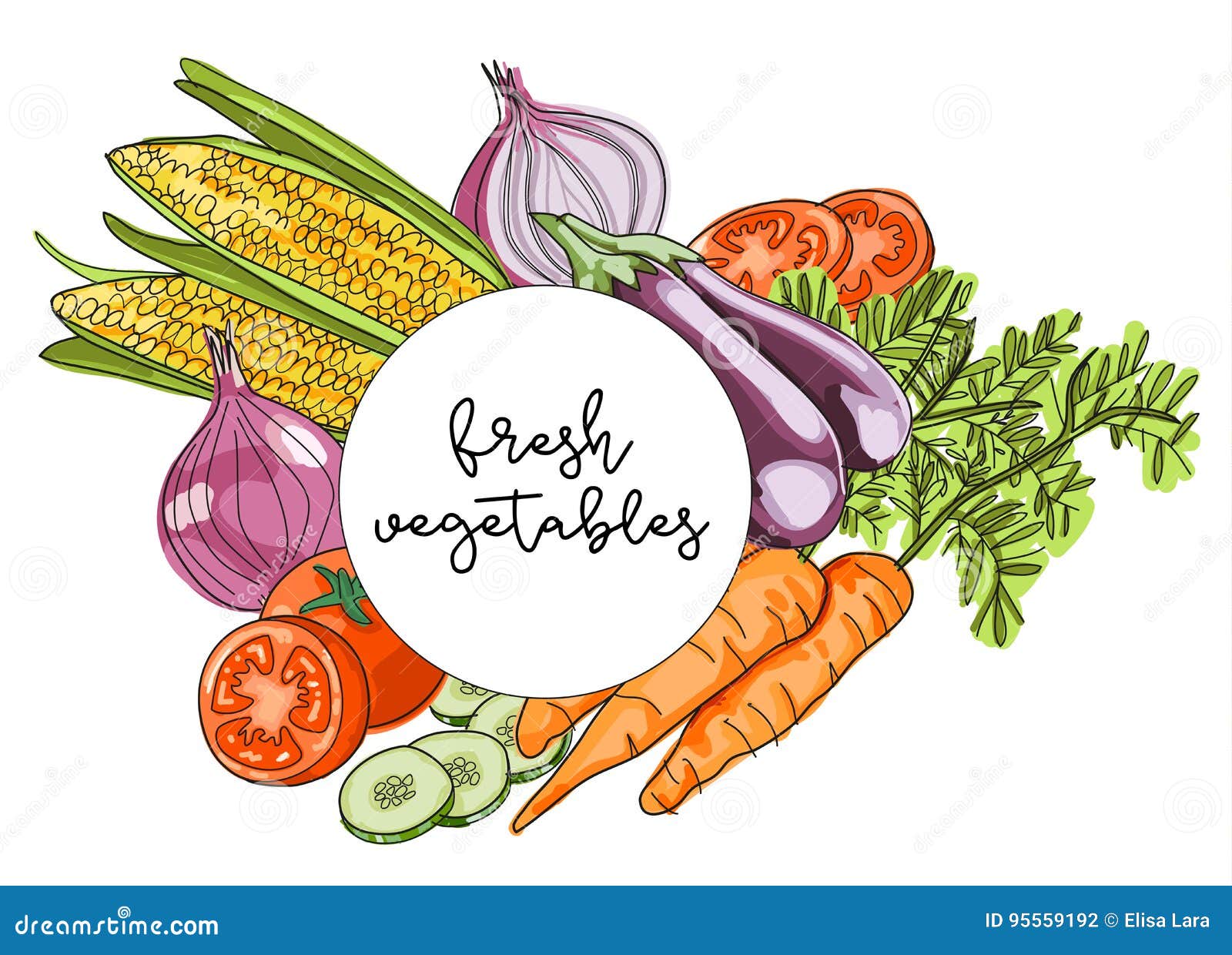 Composition of Fresh Vegetables Vector Illustration Sketch Eleme Stock