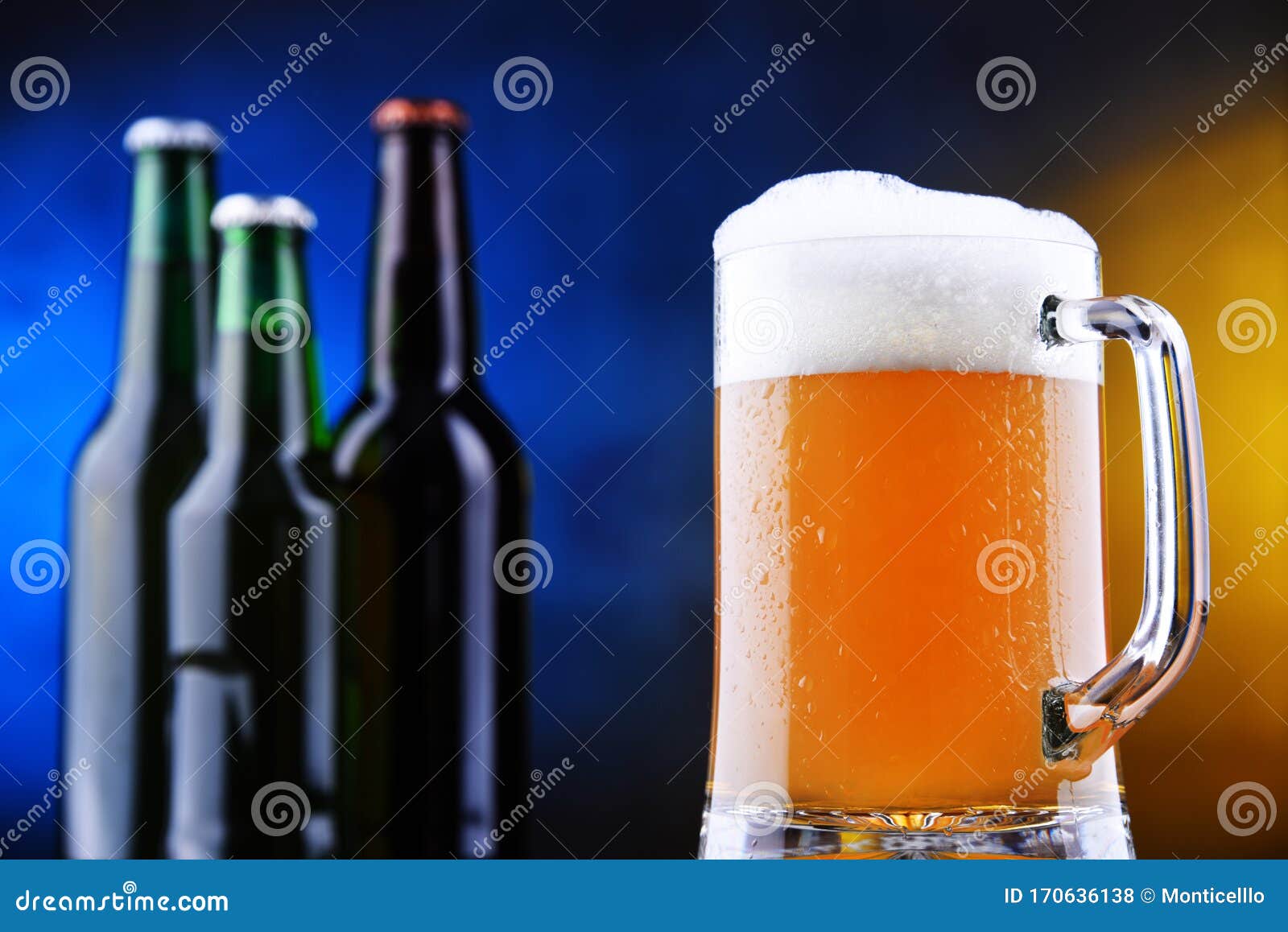 Composition with Glass and Bottles of Beer Stock Photo Image of refreshment, glass 170636138