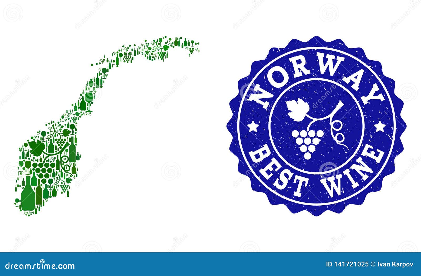 Composition of Grape Wine Map of Norway and Best Wine Grunge Seal Stock