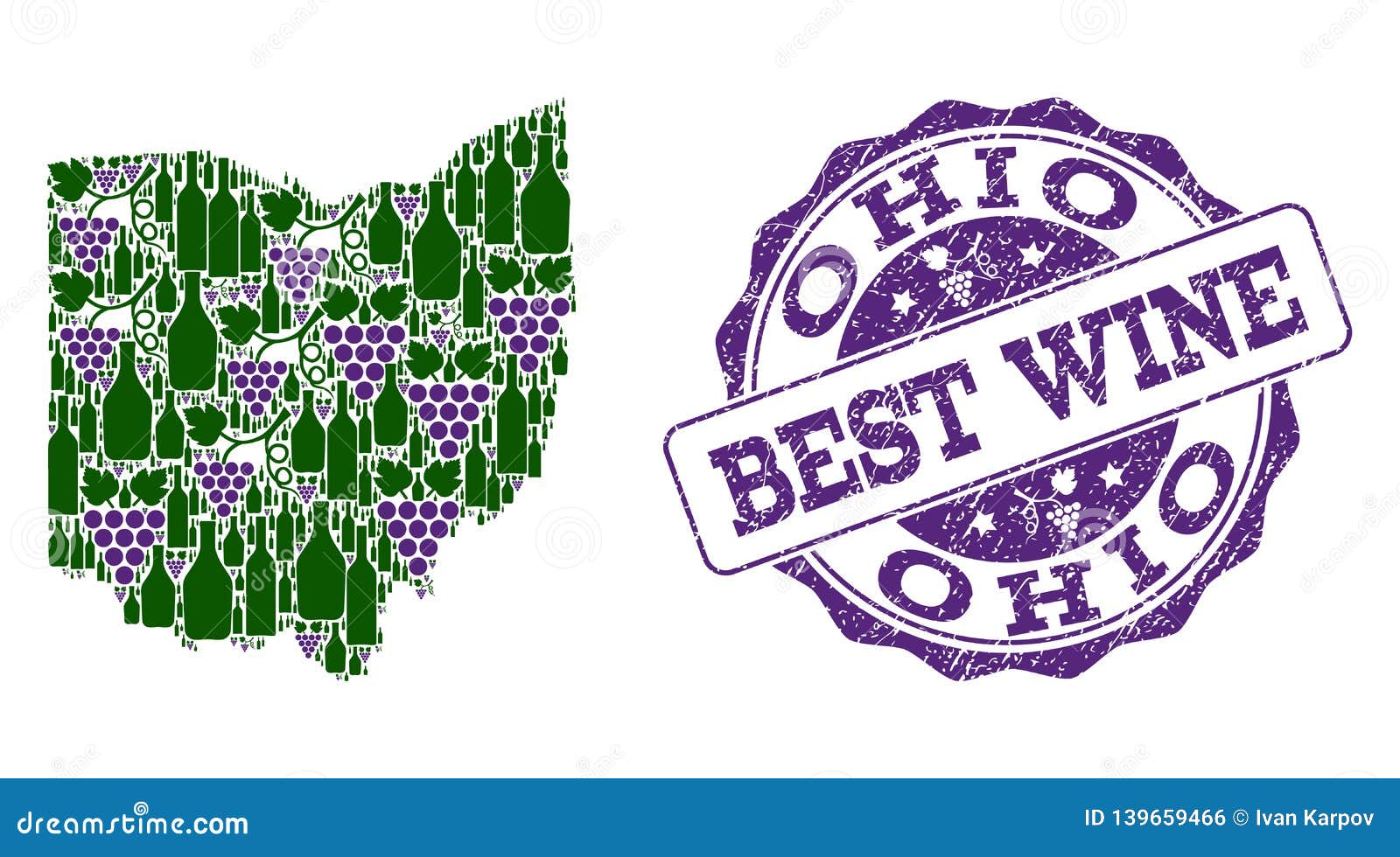 Composition of Grape Wine Map of Ohio State and Best Wine Stamp Stock