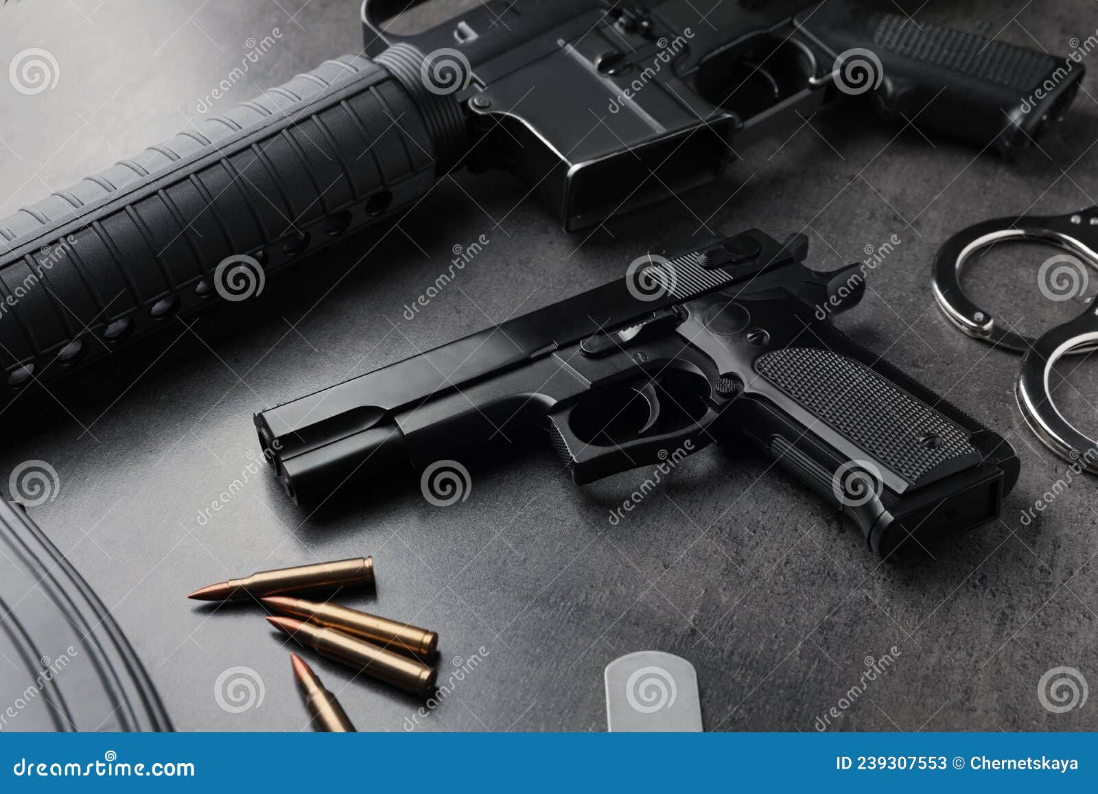 Composition with Gun and Bullets on Stone Table Stock Image Image of composition, attack