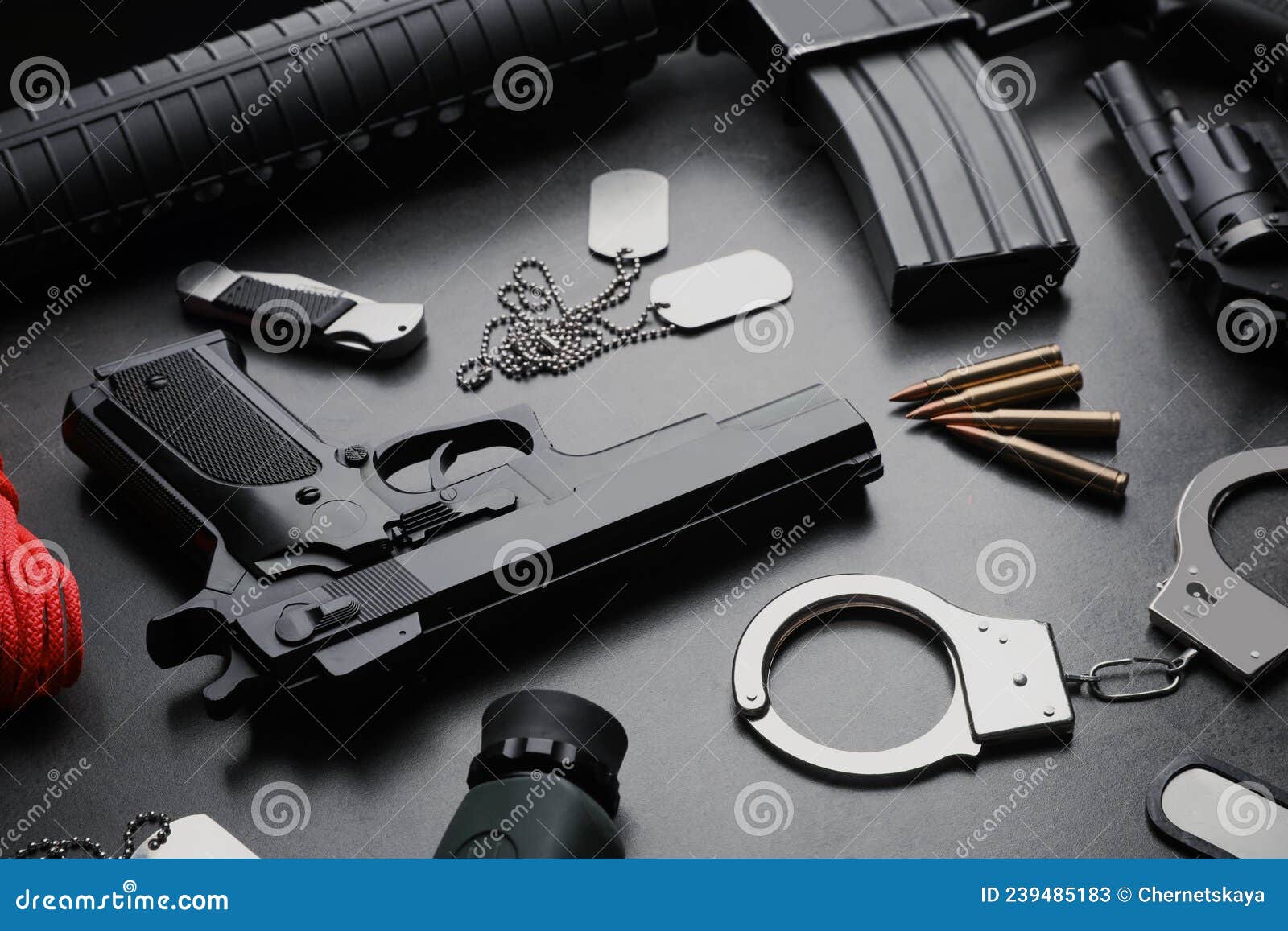 Composition with Gun and Bullets on Stone Table Stock Image Image of black, fire 239485183
