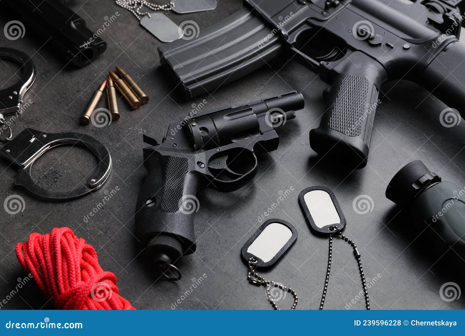 Composition with Gun and Bullets on Stone Table Stock Photo Image of attack, hand 239596228