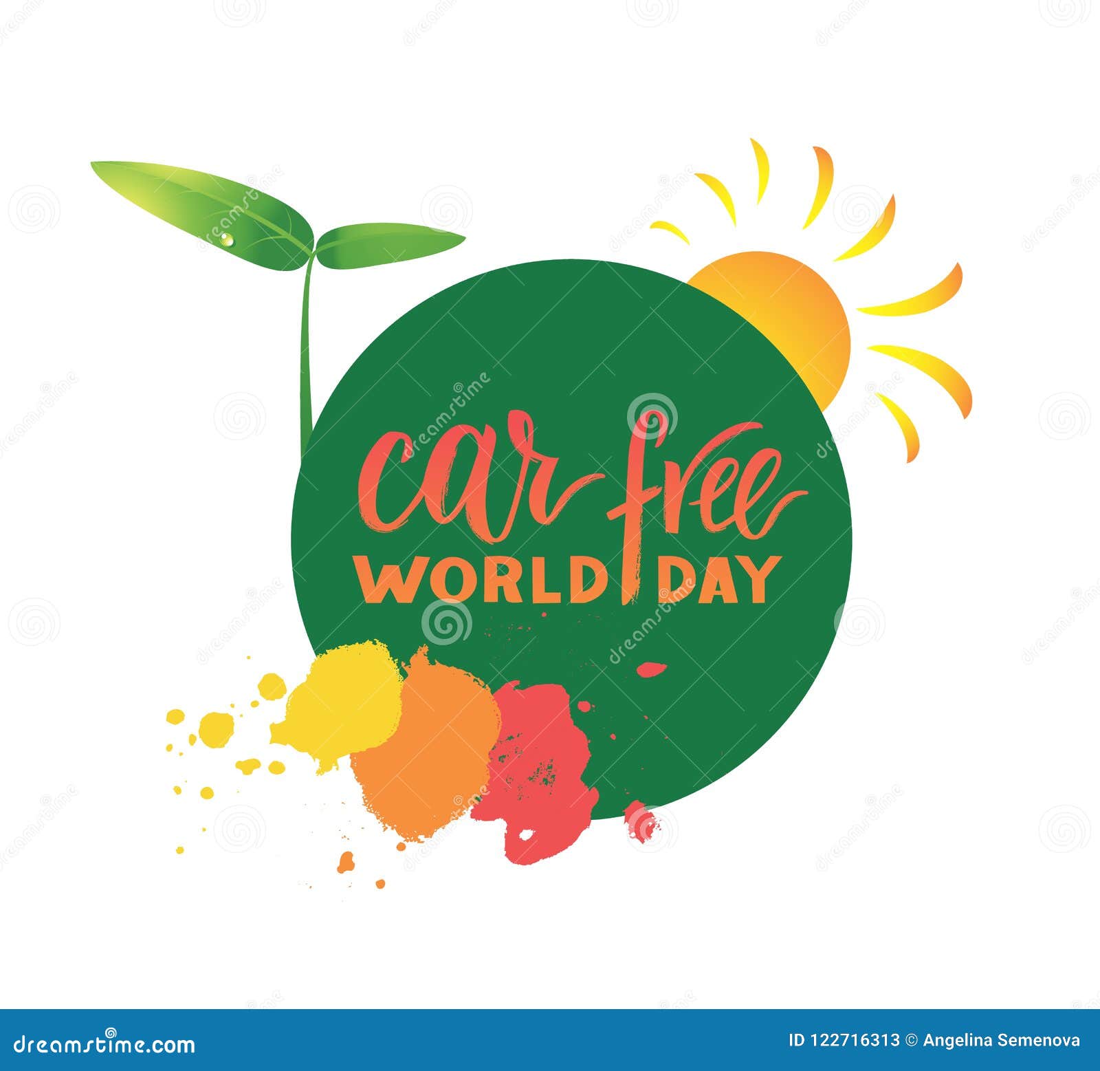 Composition of hand drawn lettering World Car Free Day with elements. Composition of hand drawn lettering World Car Free Day with decorative elements. Modern calligraphy for greeting card, print, poster. Support social movement, encourage people to walk, cycle.