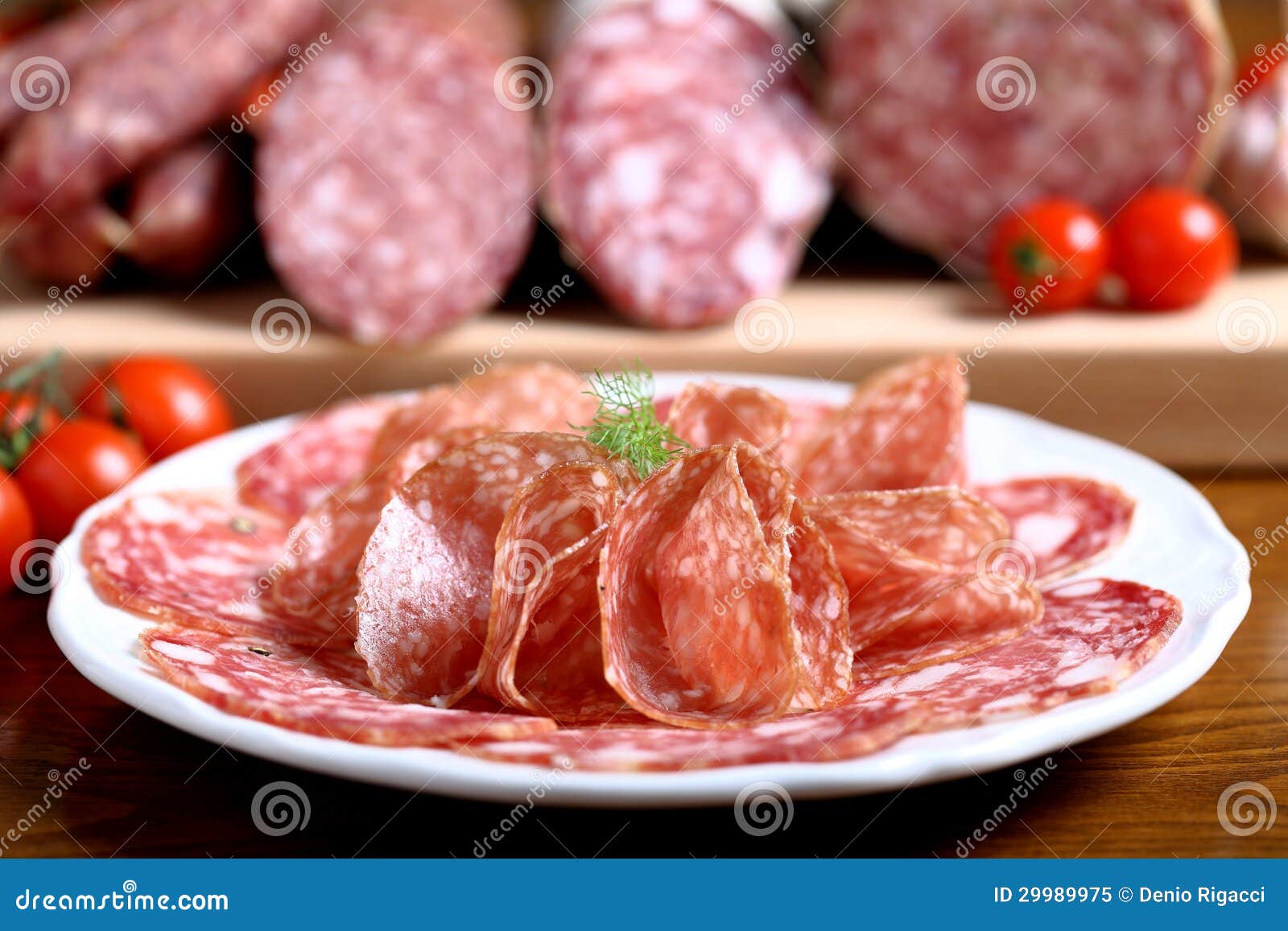 Italian Salami on White Plate Stock Image Image of starter, sausages