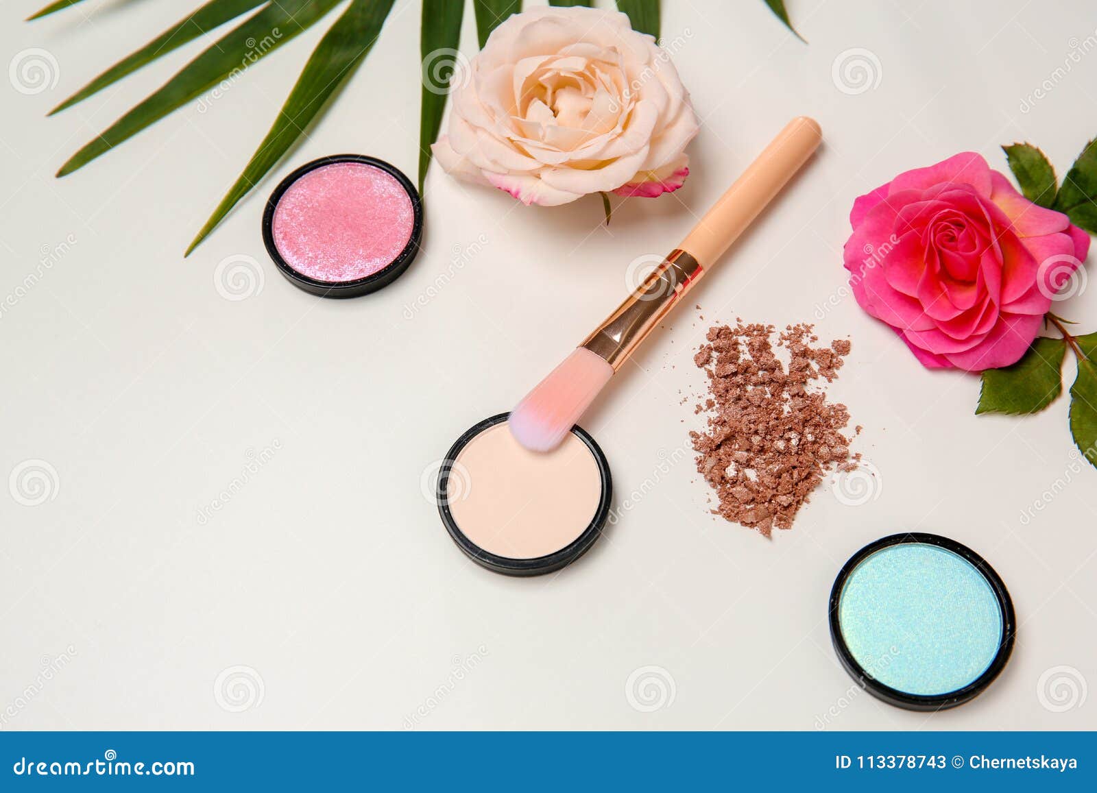 Composition with Makeup Brush, Cosmetic Products Stock Image - Image of ...