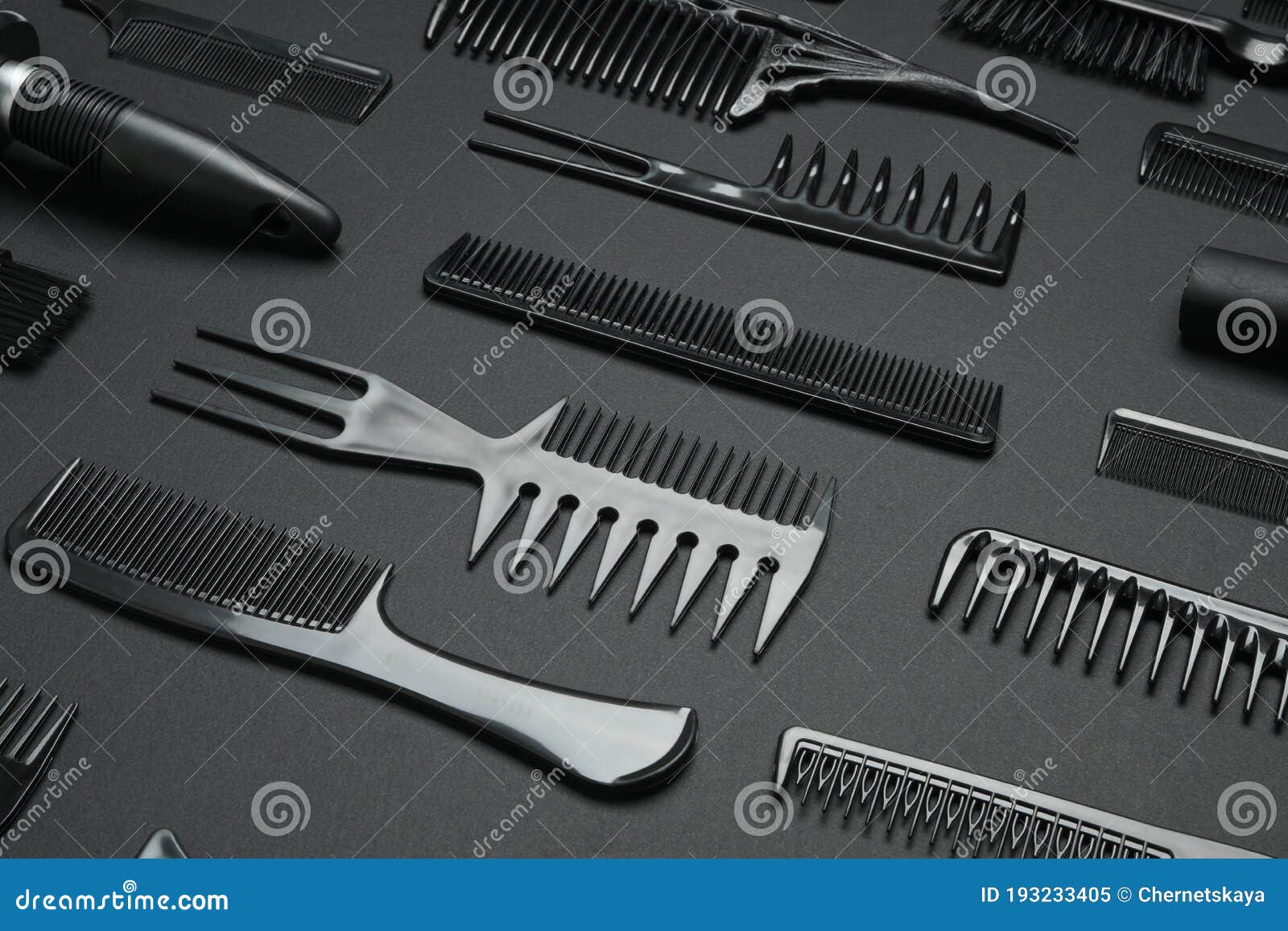 Composition with Hair Combs on Black Background Stock Image - Image of