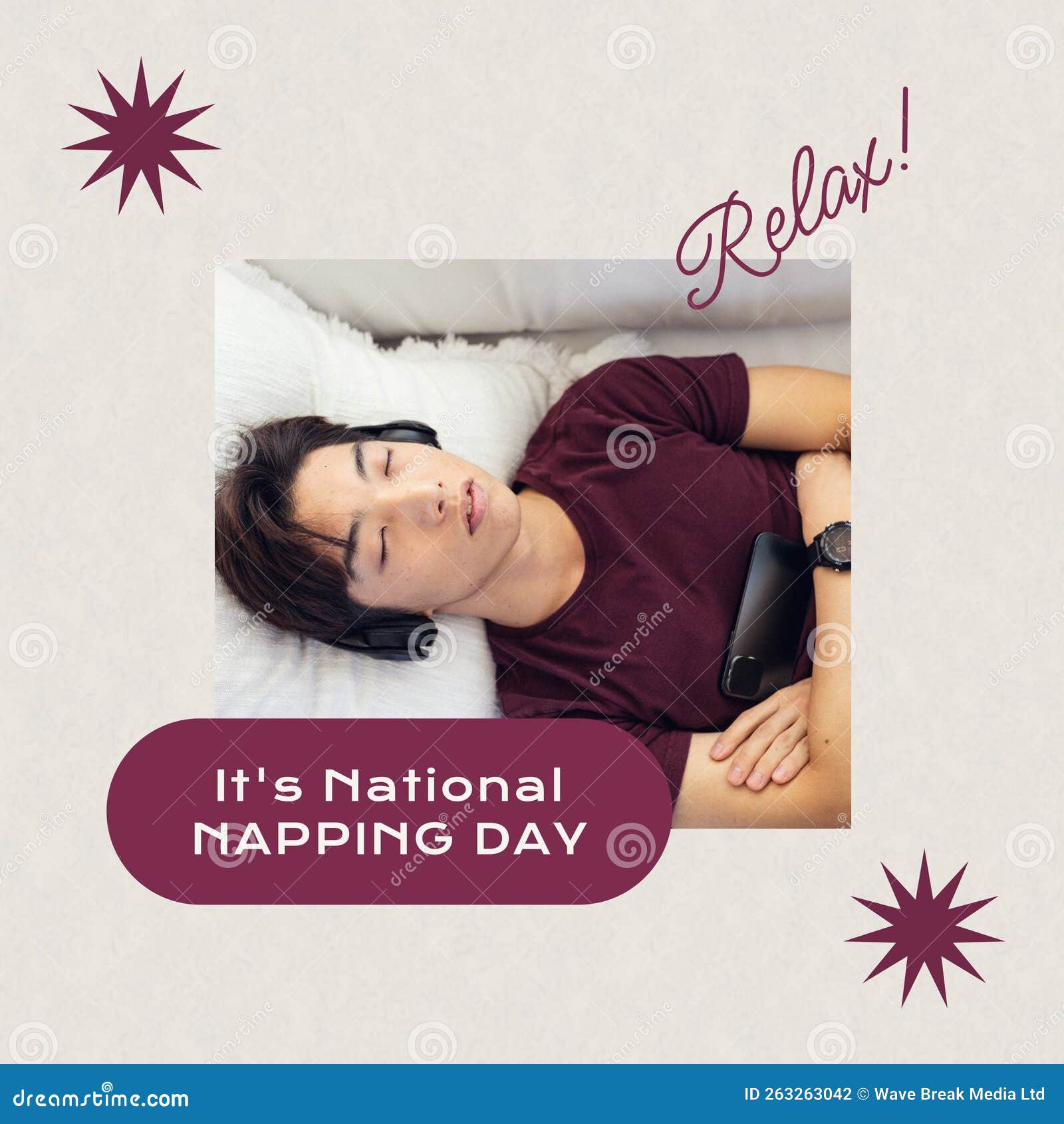 Composition of National Napping Day Text with Biracial Man Sleeping