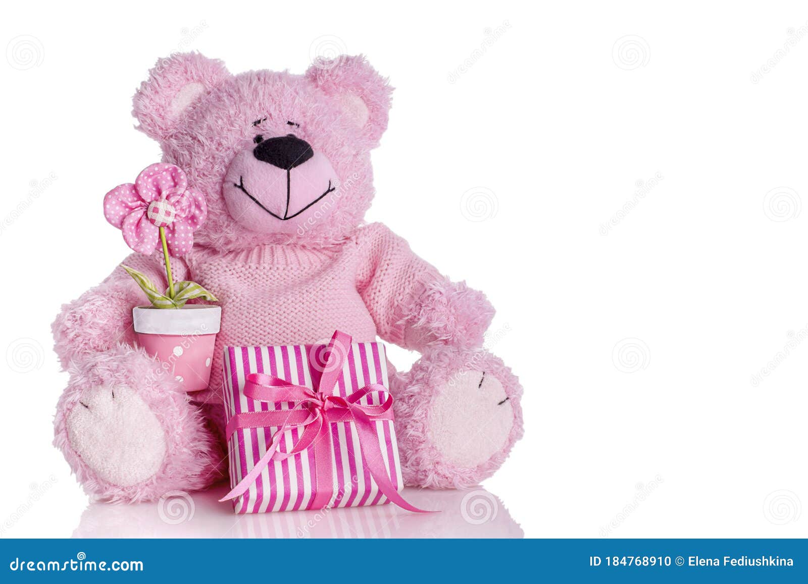 Composition in Pink Tones with Bear, Flower and Gift Box on a ...