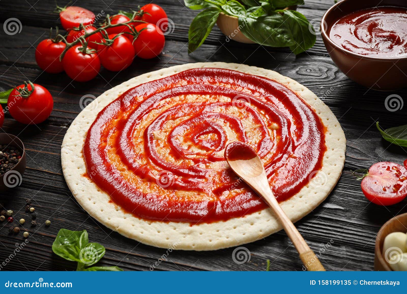 Composition with Pizza Crust and Ingredients Stock Image Image of