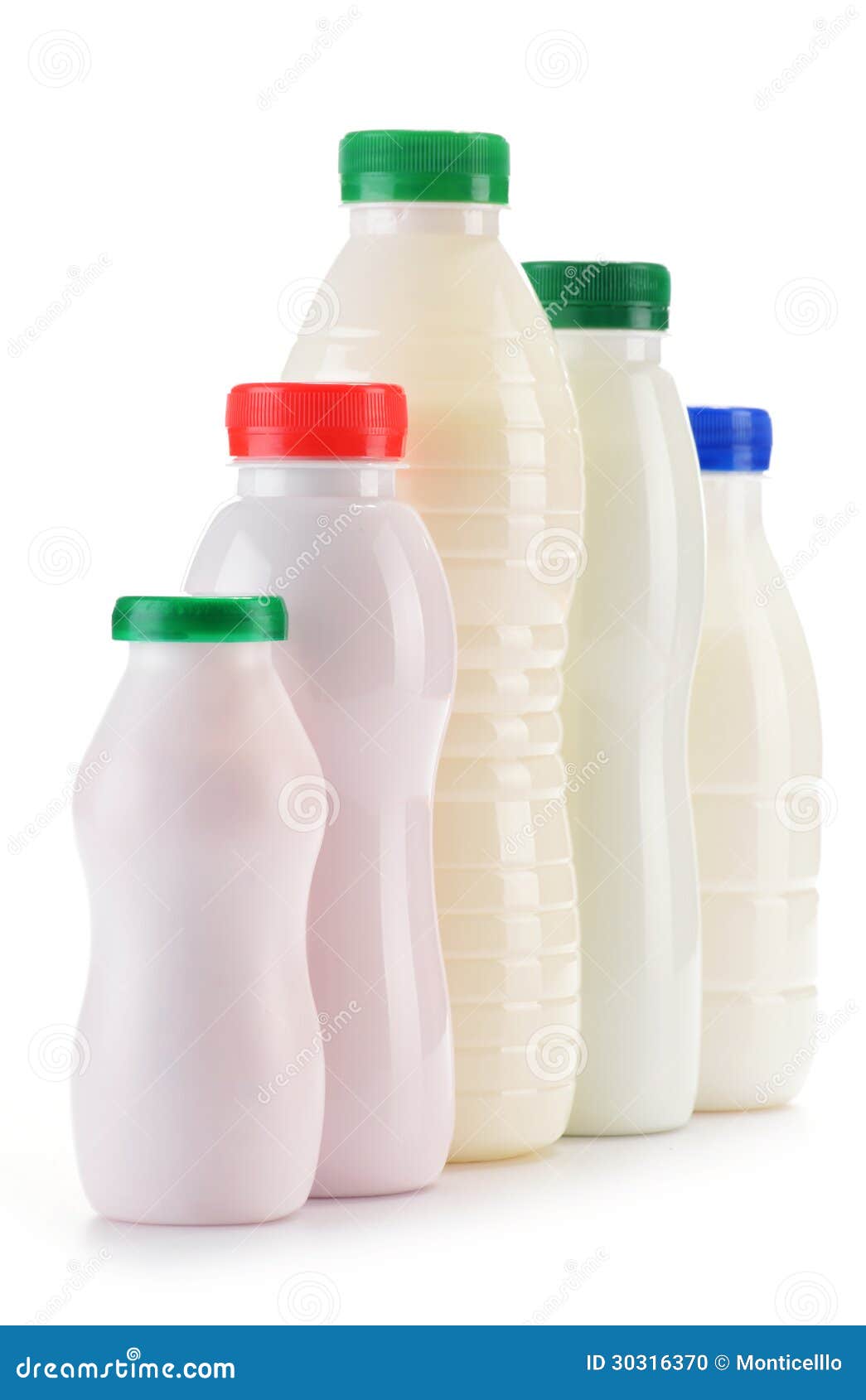 Composition with Plastic Bottles of Milk Products Stock Photo Image