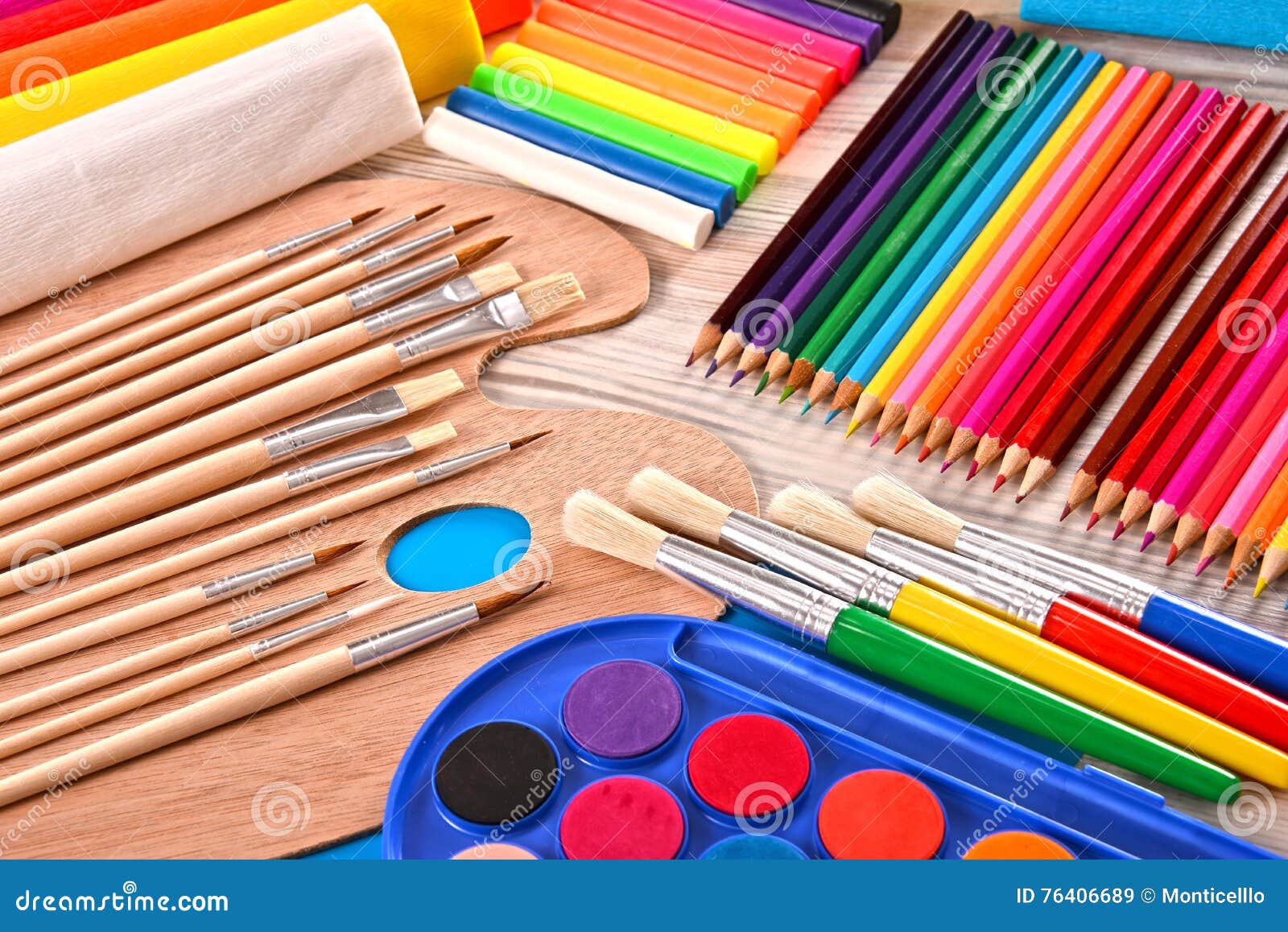 Composition with School Accessories for Painting and Drawing Stock
