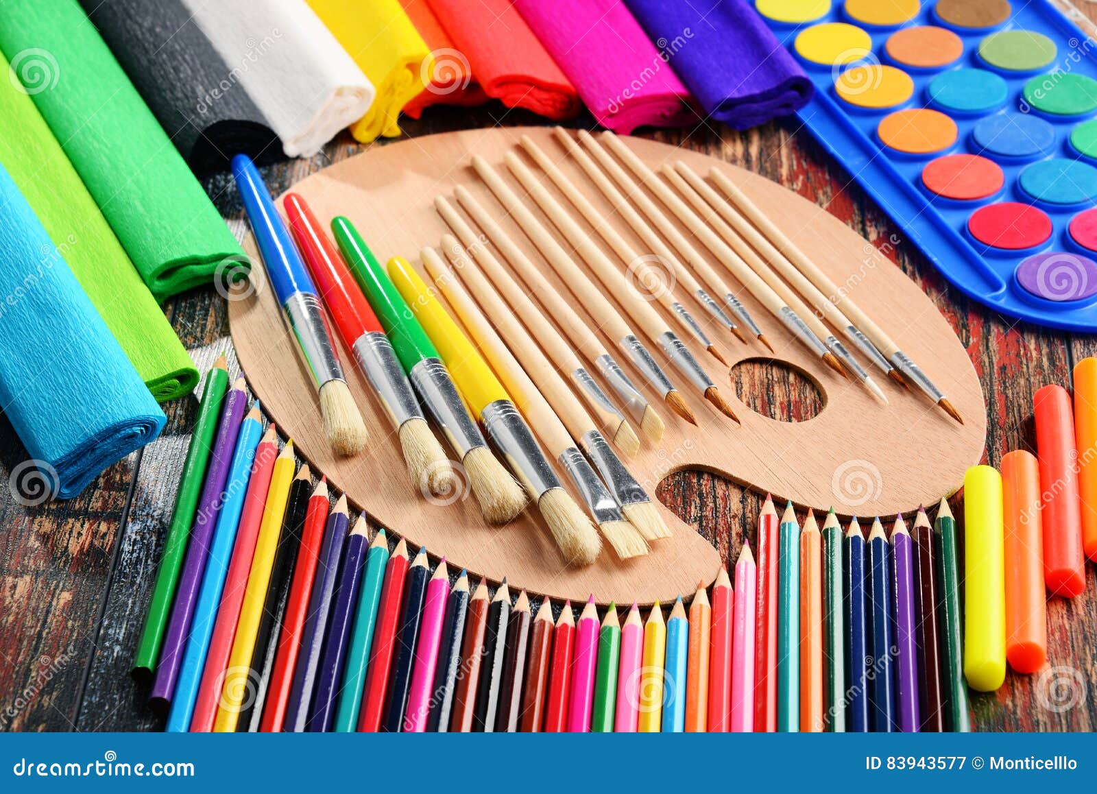 Composition With School Accessories For Painting And Drawing