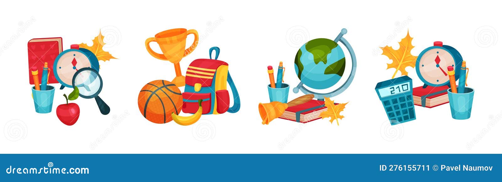 Composition of School Supplies with Schoolbag Vector Set Stock Vector