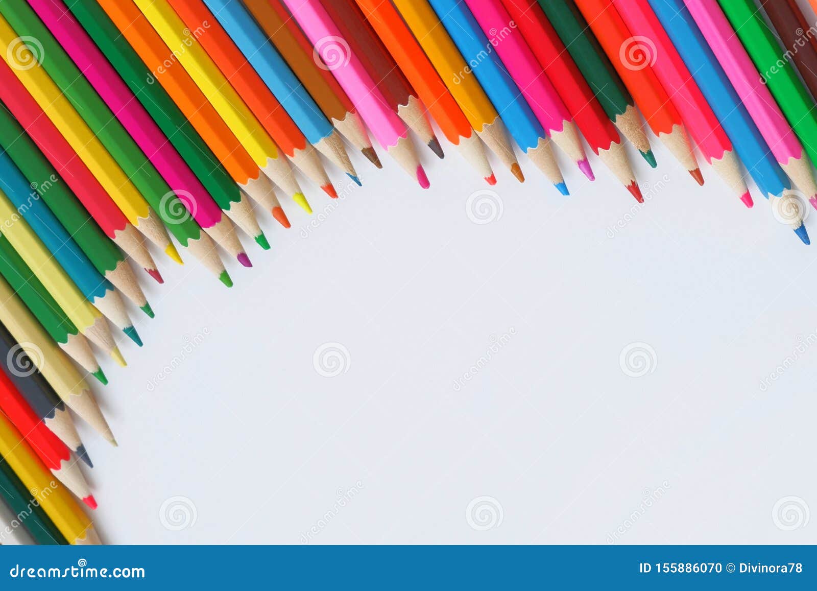 Composition Semicircle Made of Mixed Colored Pencils on a White