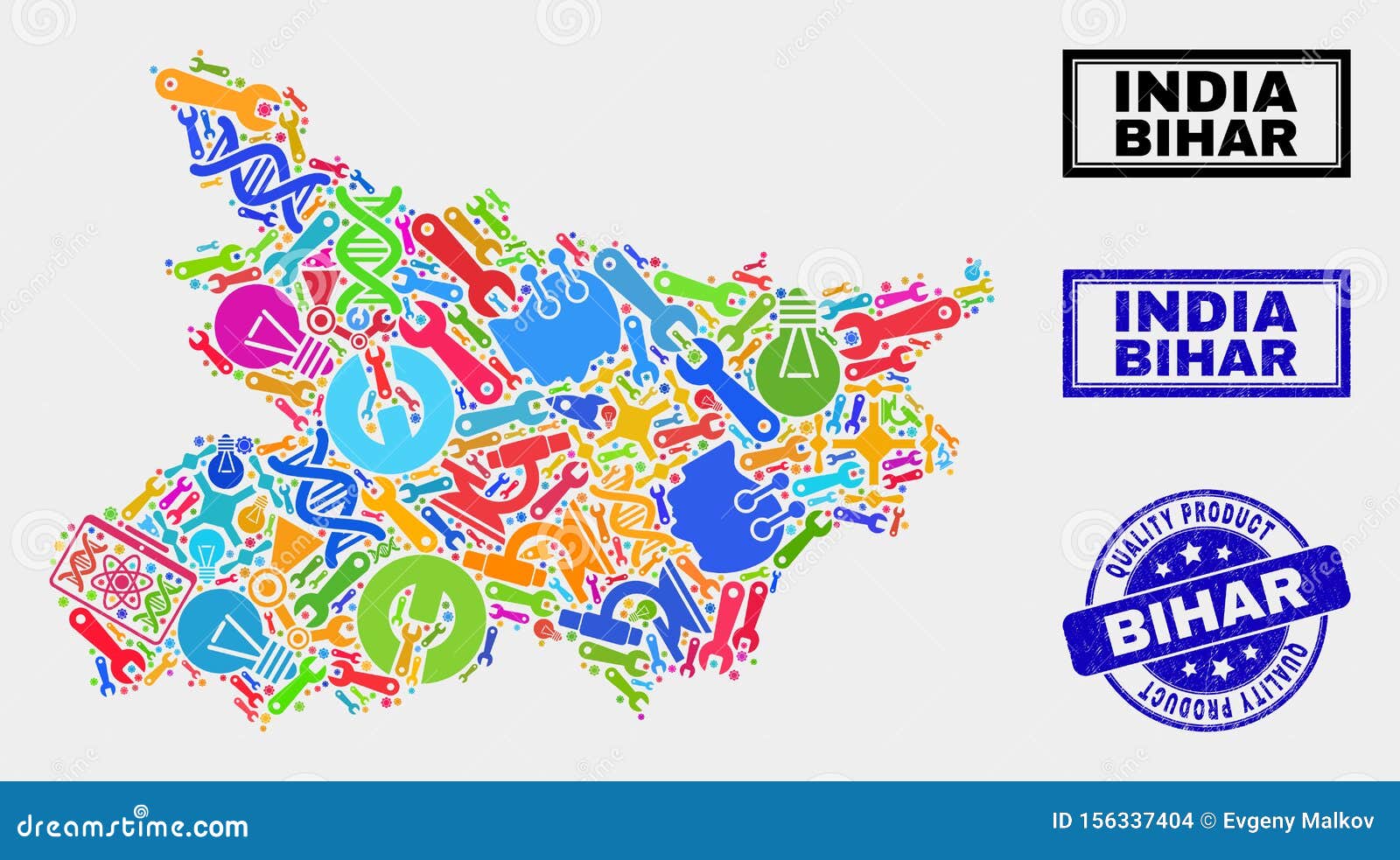 Composition of Service Bihar State Map and Quality Product Stamp Seal