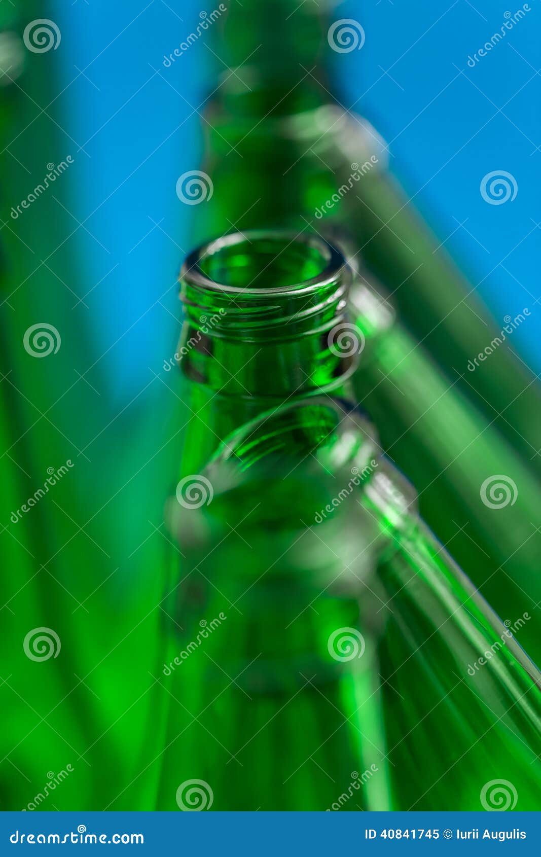 Composition Of The Seven Green Beer Bottles. Stock Image Image of