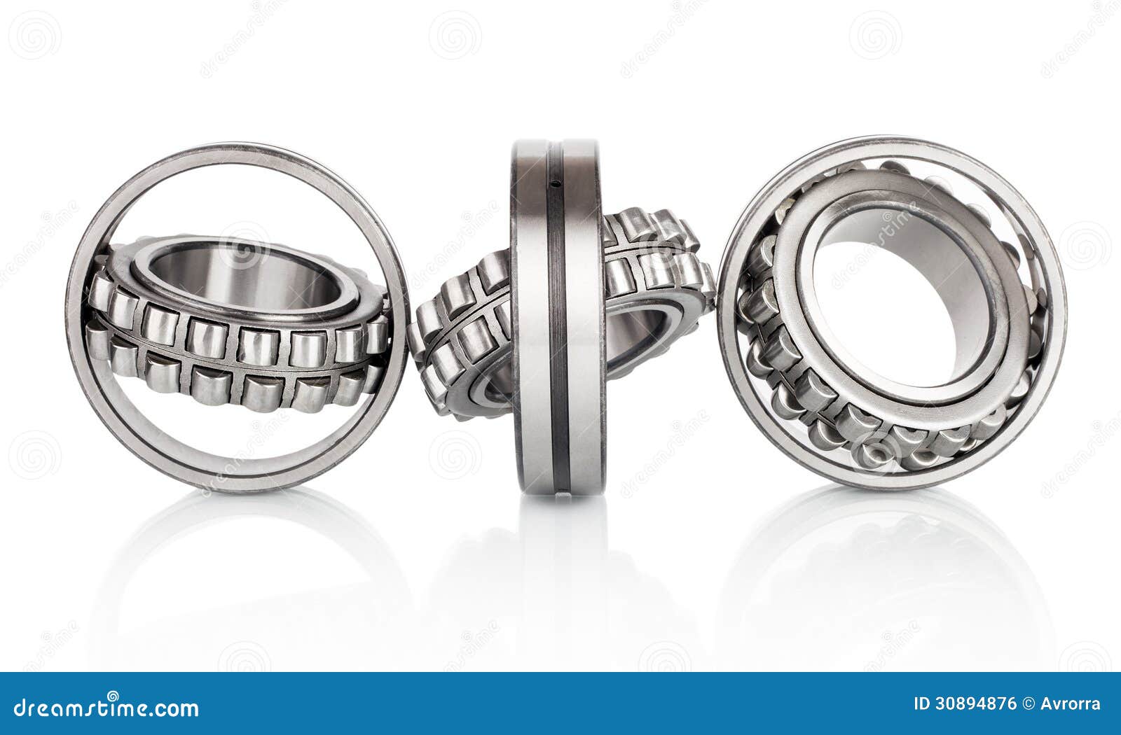 Composition of Steel Ball Roller Bearings in Closeup Isolated on White