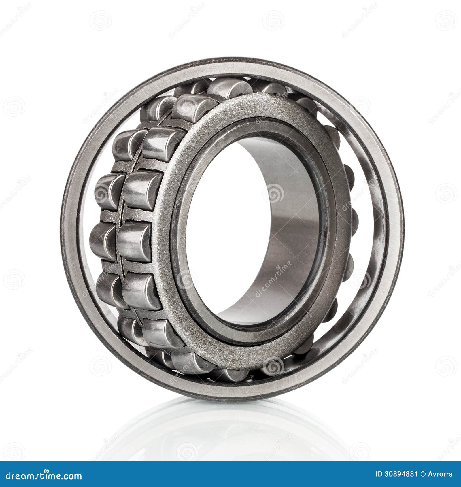 Composition of Steel Ball Roller Bearings in Closeup Isolated on White