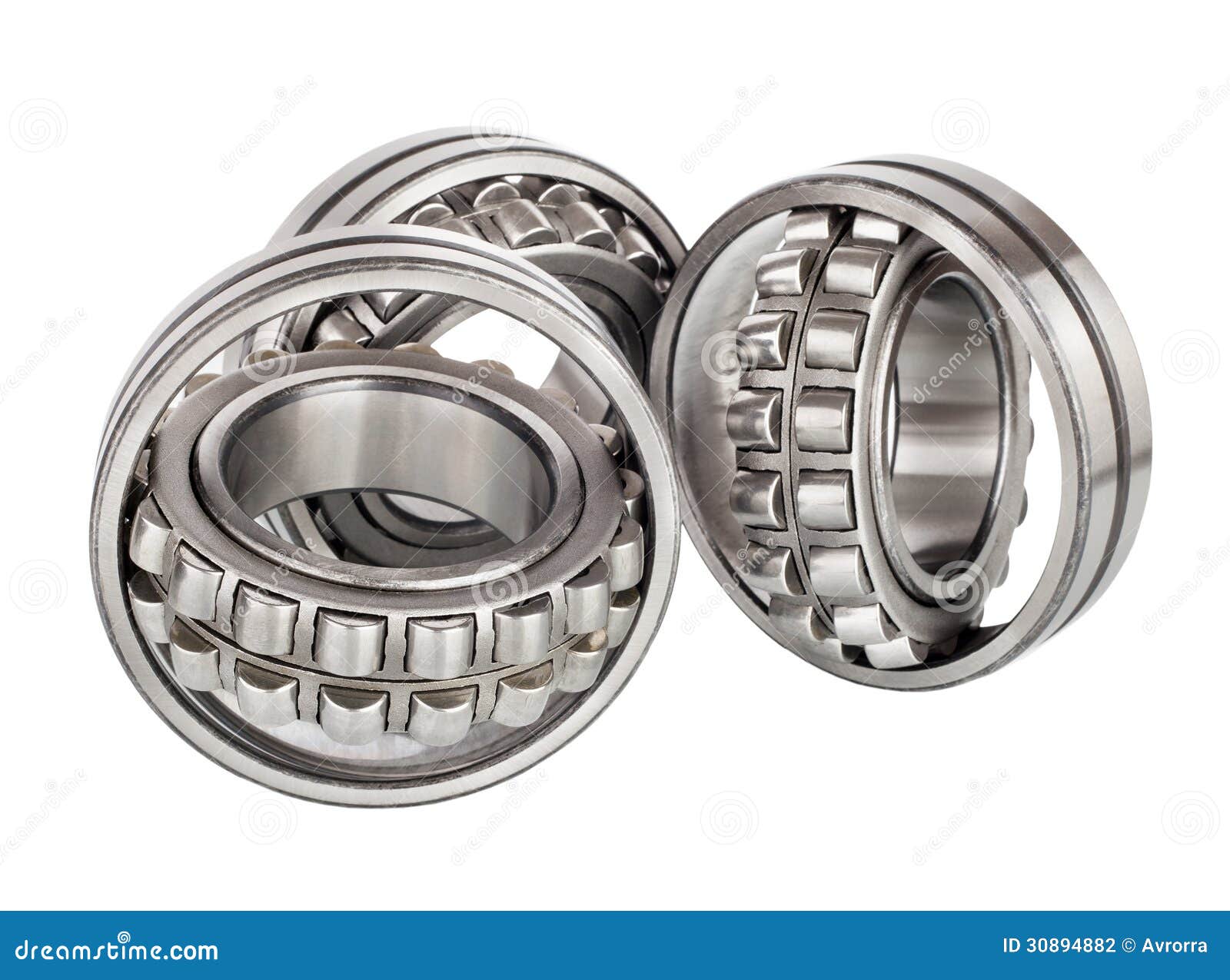 Composition of Steel Ball Roller Bearings in Closeup Isolated on White