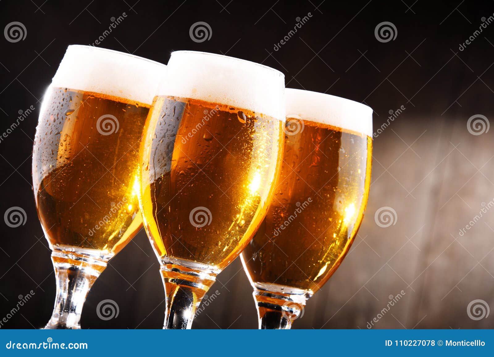 Composition with Three Glasses of Lager Beer Stock Photo Image of beverage, addiction 110227078