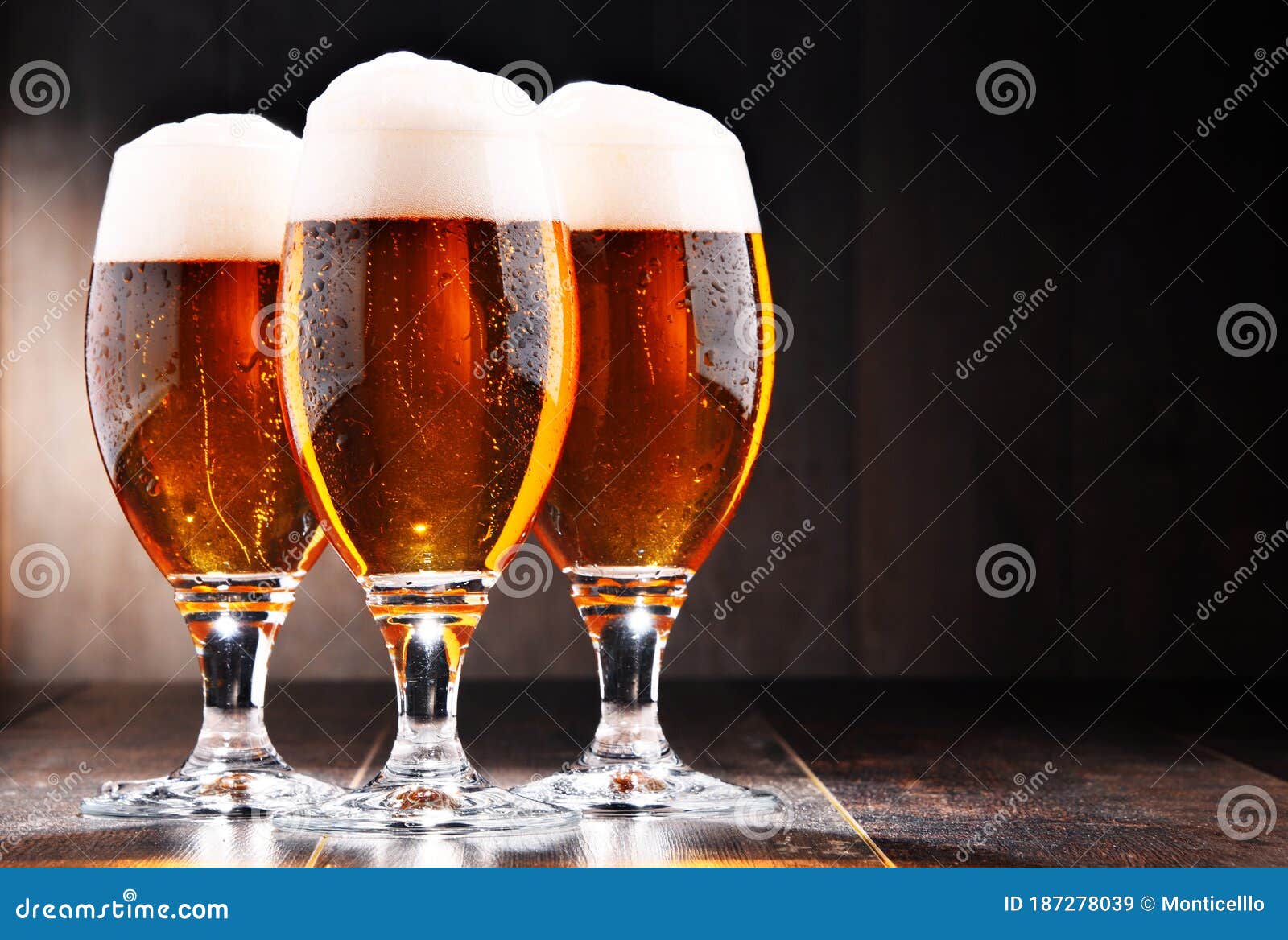 Composition with Three Glasses of Lager Beer Stock Image Image of glassware, fermentation