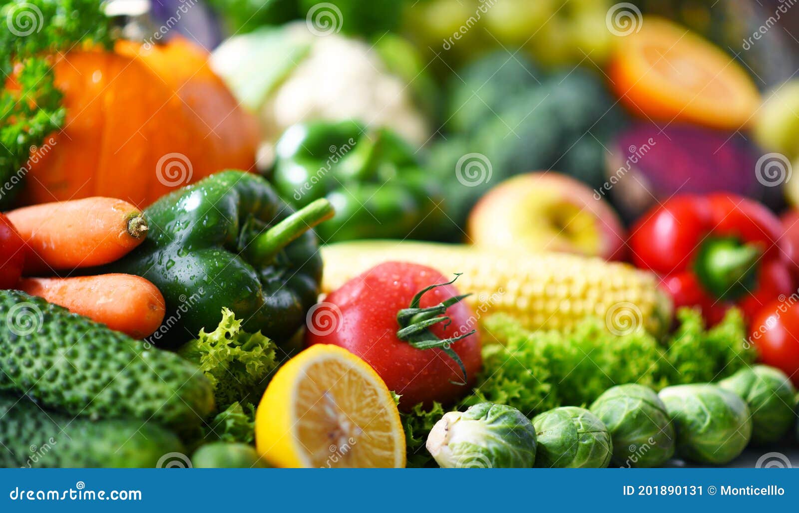 Composition with Variety of Fresh Vegetables and Fruits Stock Image