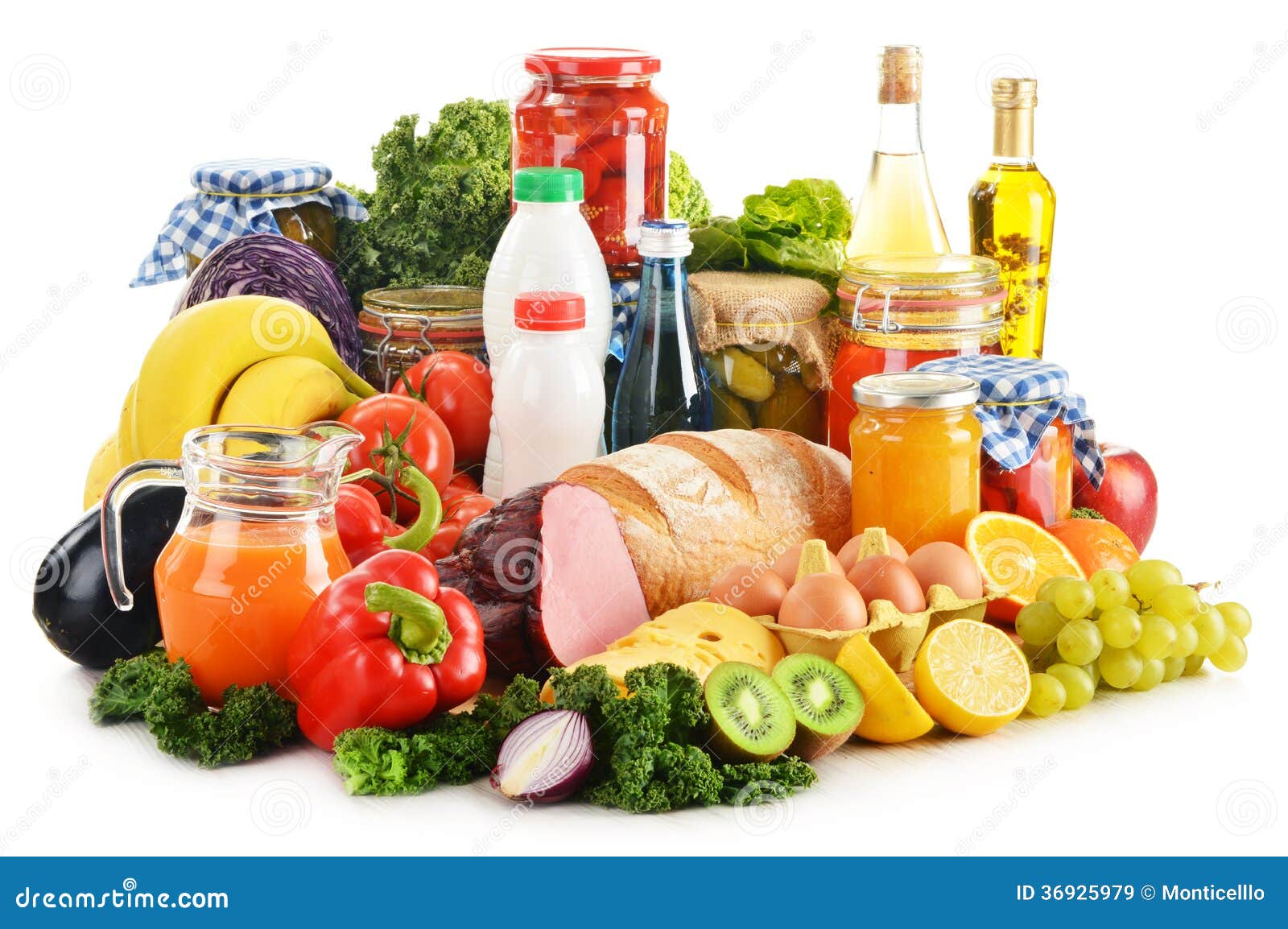 Composition With Variety Of Grocery Products On White Stock Image