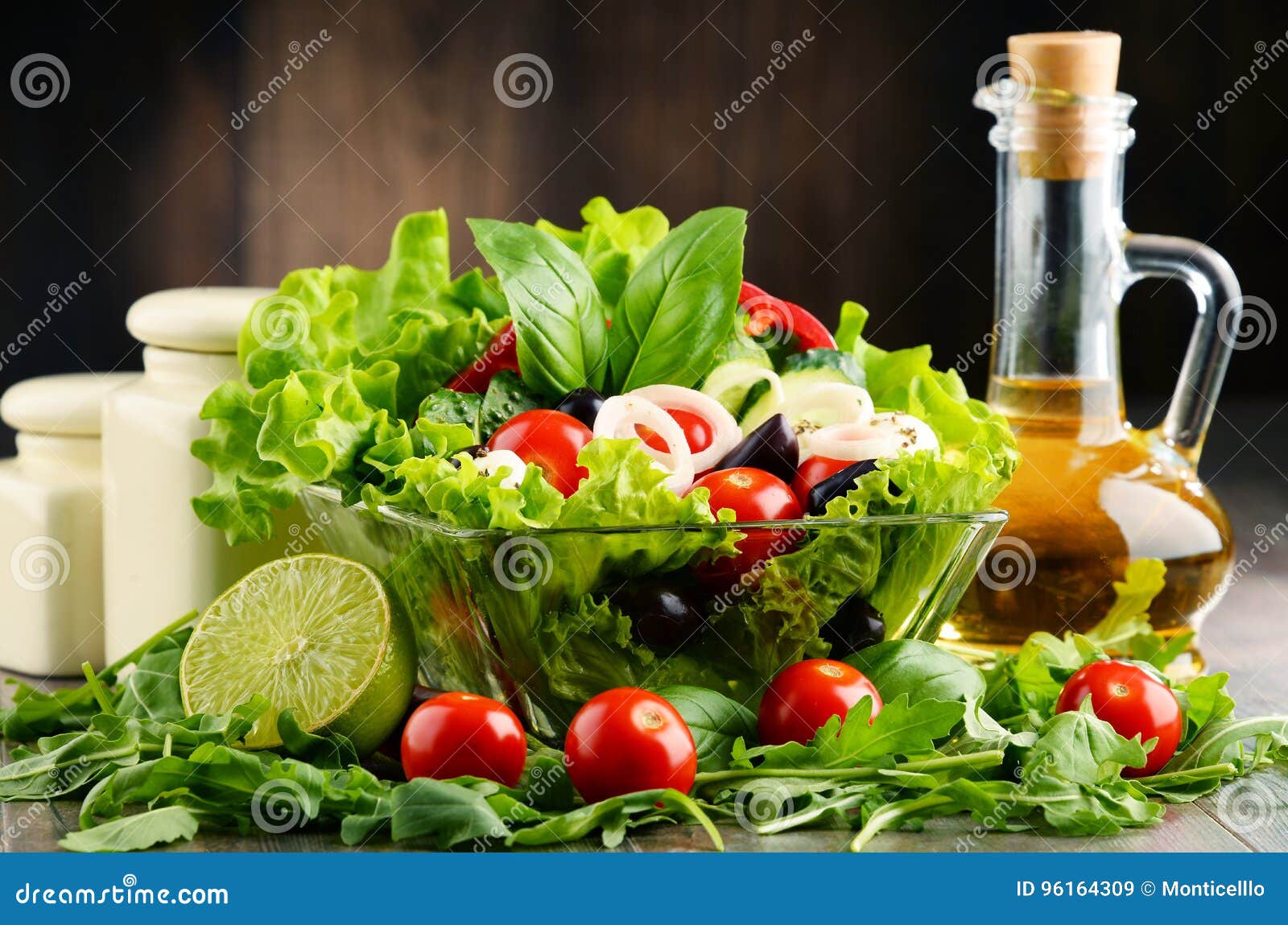 Composition with Vegetable Salad Bowl. Balanced Diet Stock Image