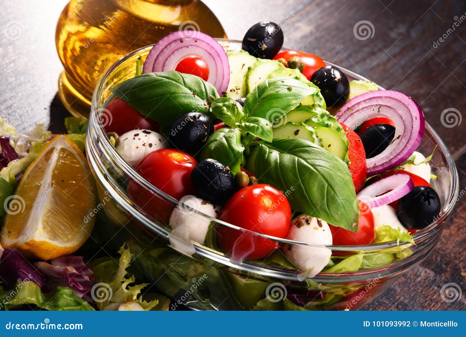 Composition with Vegetable Salad Bowl. Balanced Diet Stock Photo