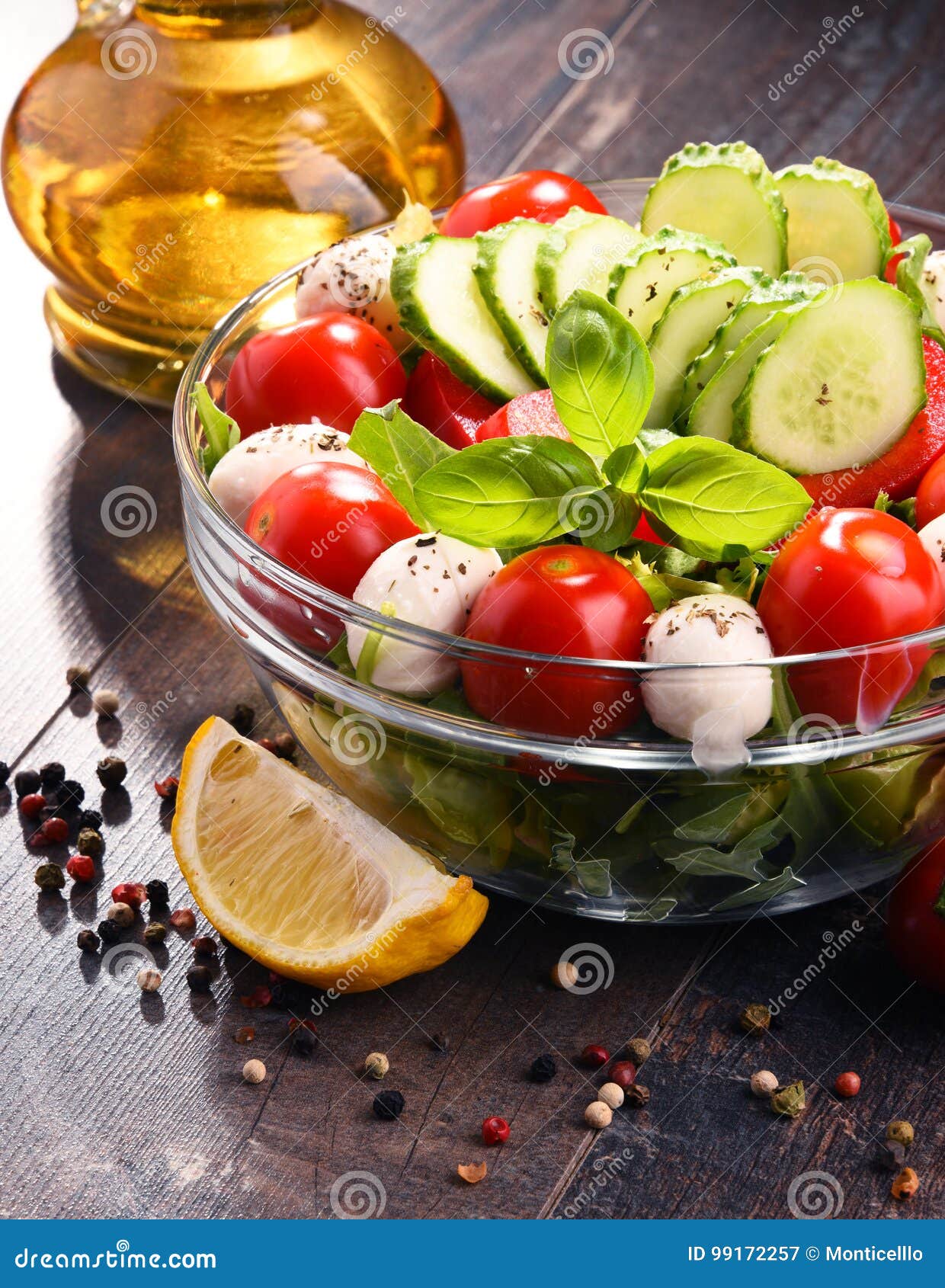 Composition with Vegetable Salad Bowl. Balanced Diet Stock Image