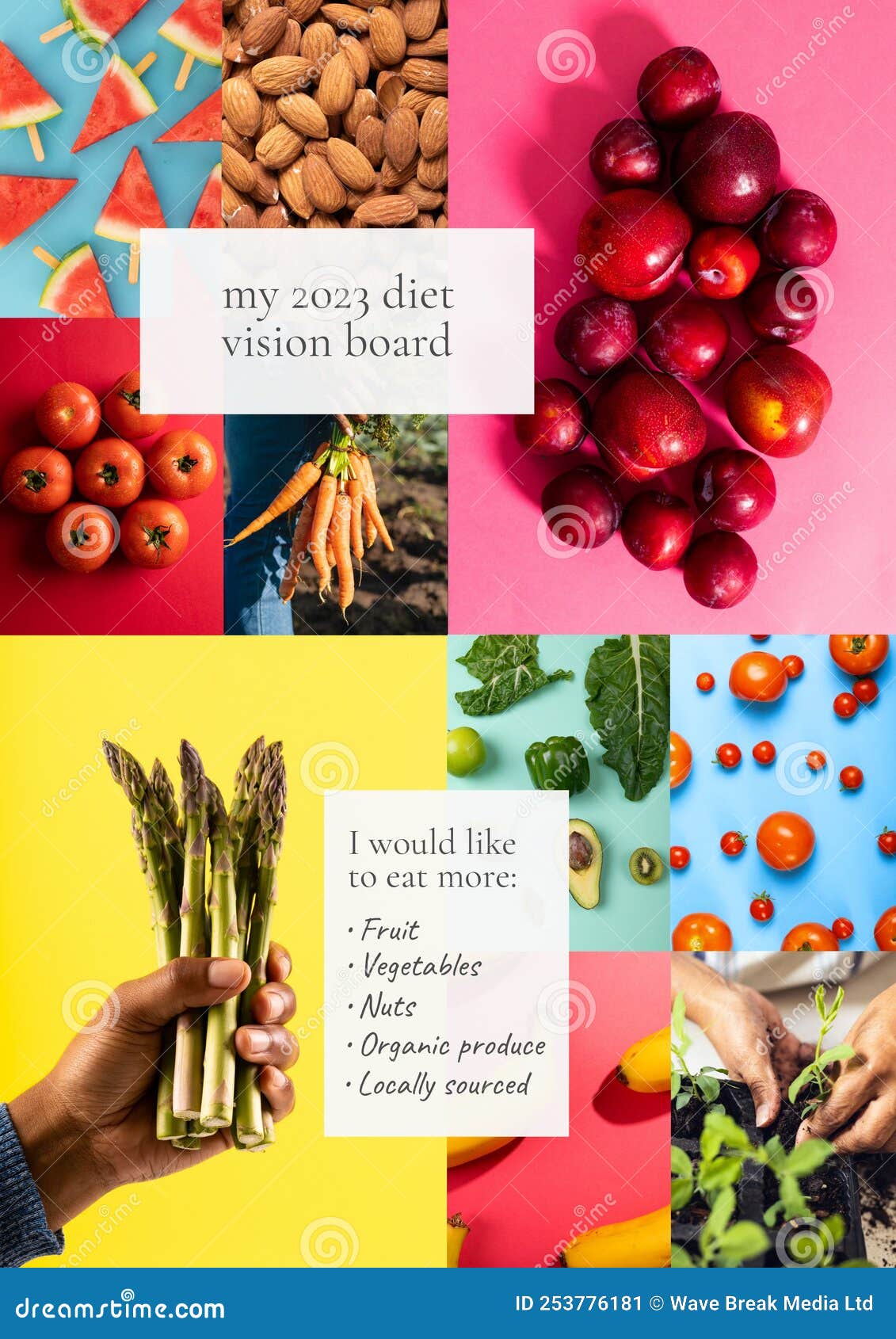 Composition of Vision Board Text Over Vegetables and Fruit Stock Image