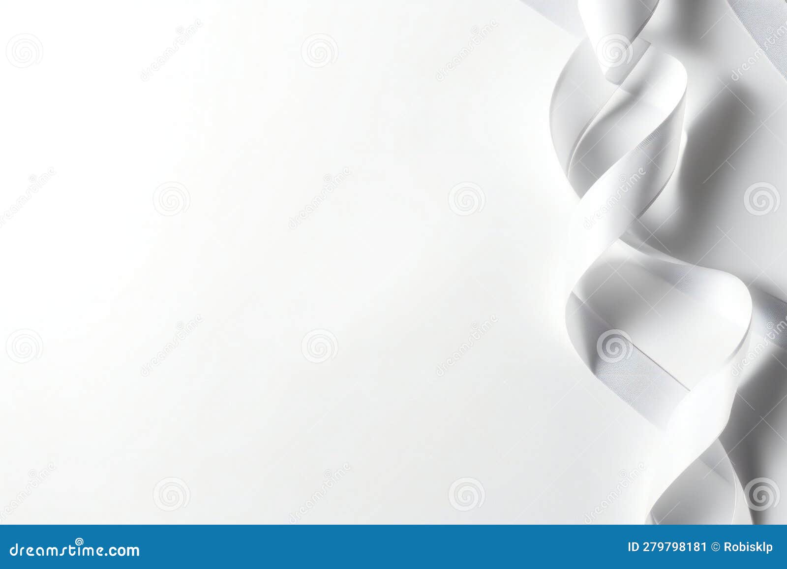 White Ribbon on White Background Abstract Banner with Empty Space Stock
