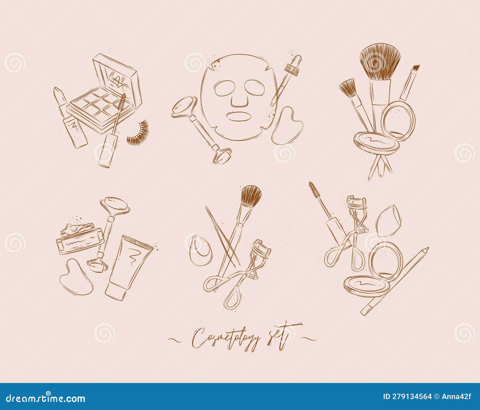 compositions of cosmetology tools light brown