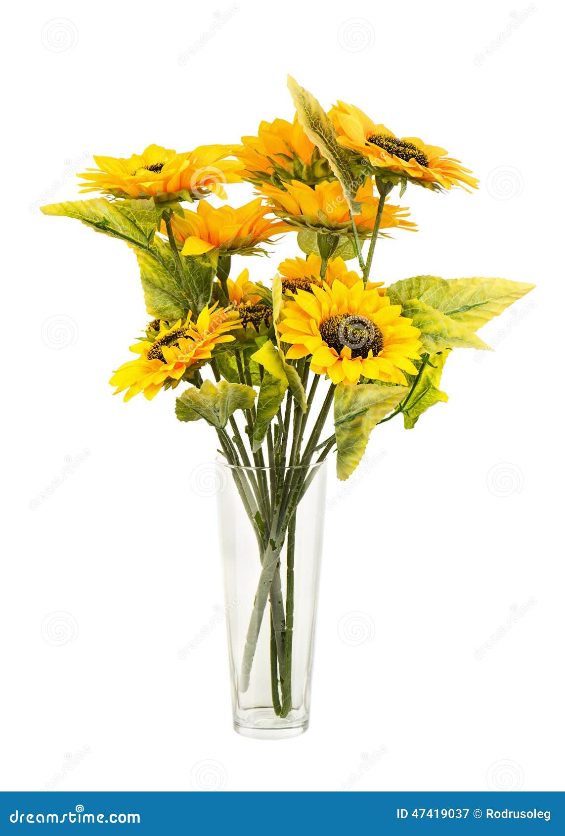 Composizione Dei Girasoli Artificiali in Vaso Di Vetro Isolato Su W  Immagine Stock - Immagine di girasole, oggetto: 47419037