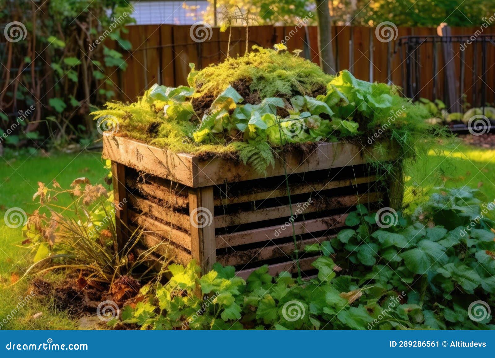 Compost Bin with Grass Clippings and Leaves Stock Illustration