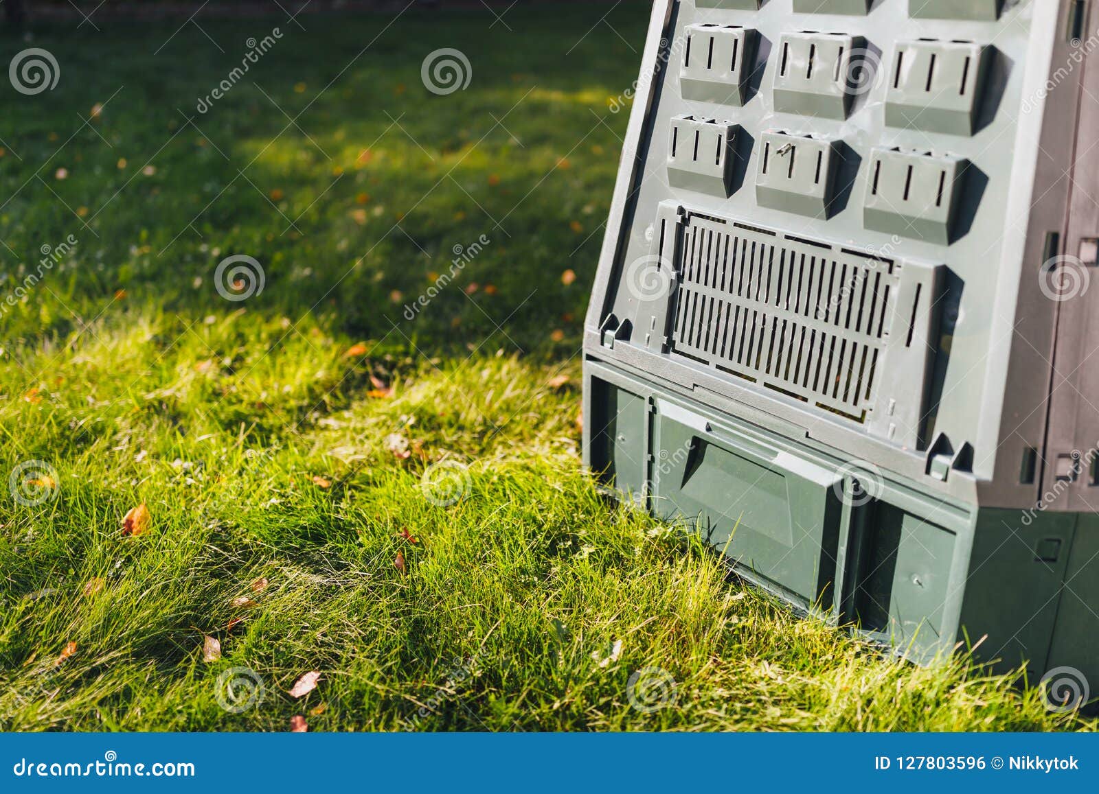 Compost Bin on Green Grass Background Stock Photo Image of manure, fertilizer 127803596