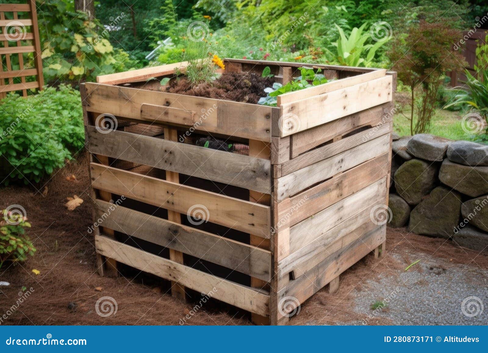 Compost Bin Made from Repurposed Wooden Pallets Stock Image Image of
