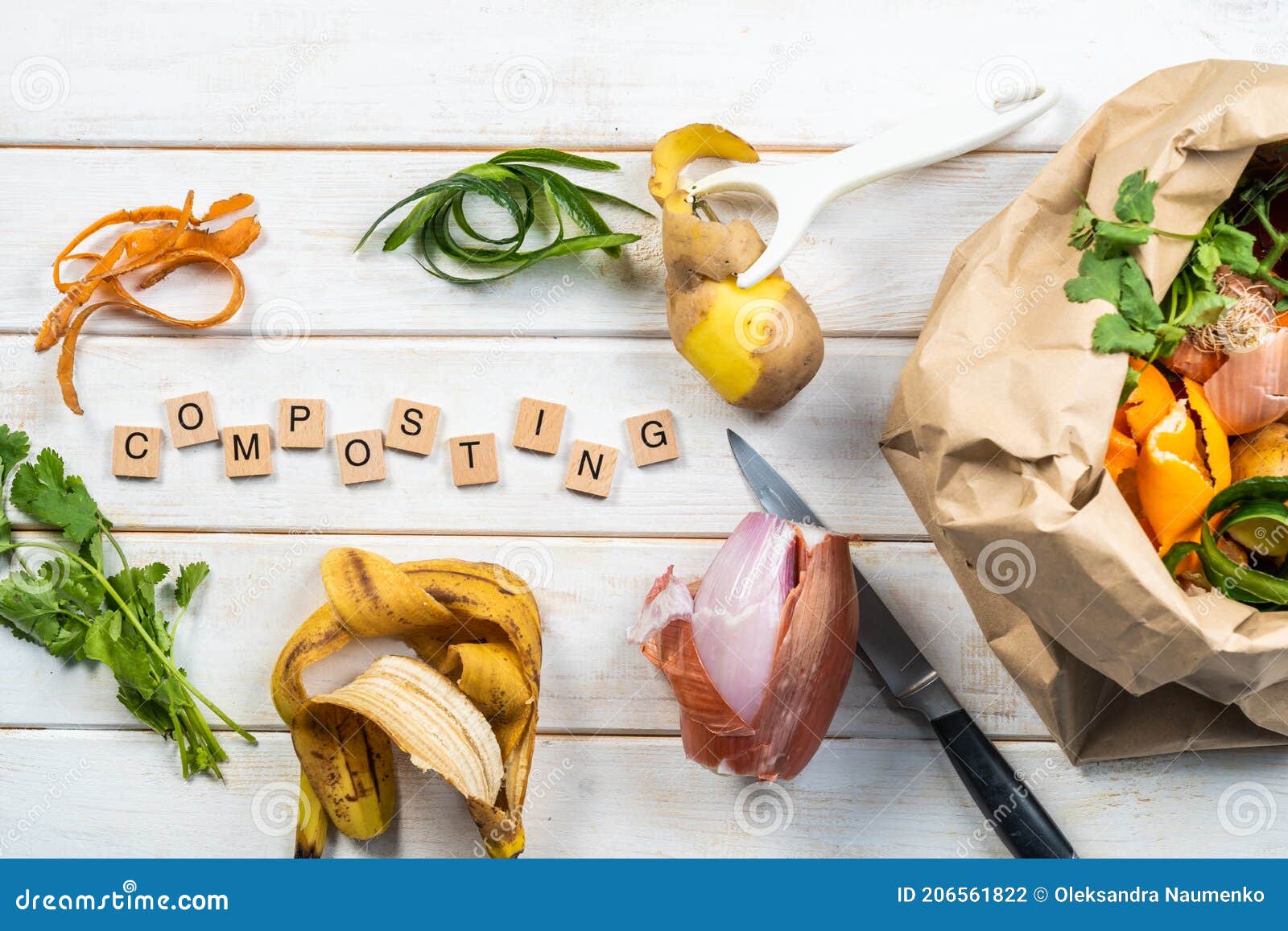 Composting Concept Kitchen Leftovers in Paper Bag Stock Photo Image