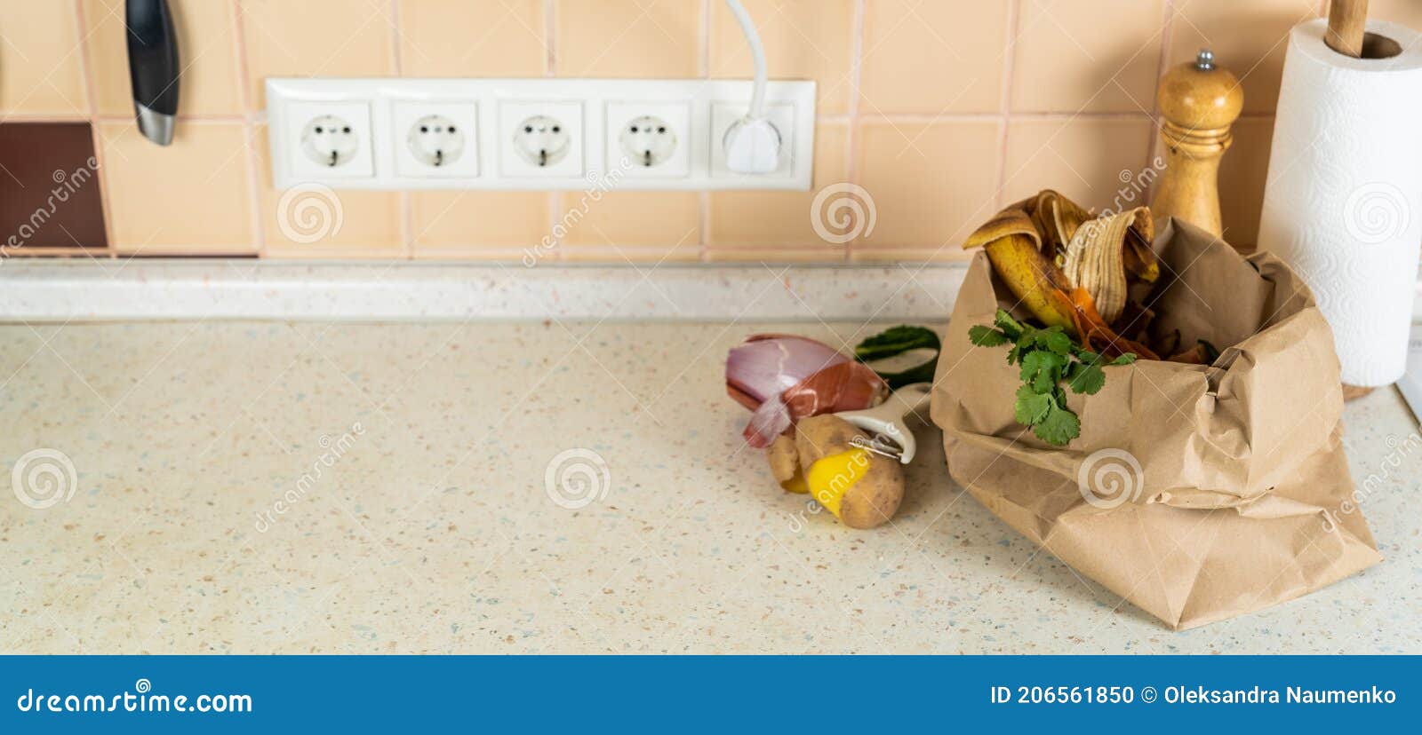Composting Concept Kitchen Leftovers in Paper Bag Stock Photo Image