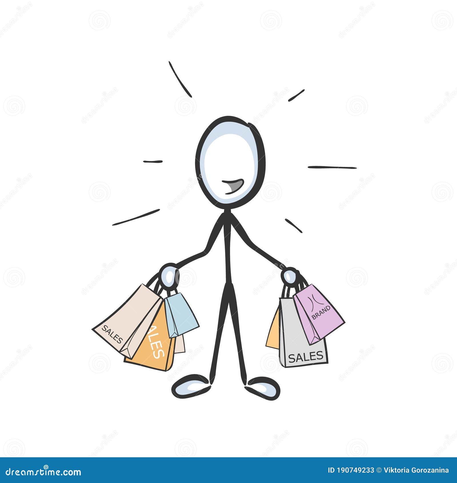 Compras De Ventas. Vectores Simples Shopaholic Con Bolsas De Marca. Compra De Ropa Nueva. Caricatura De Stickman No Cl Stock ilustración - Ilustración de bolsos, persona: 190749233