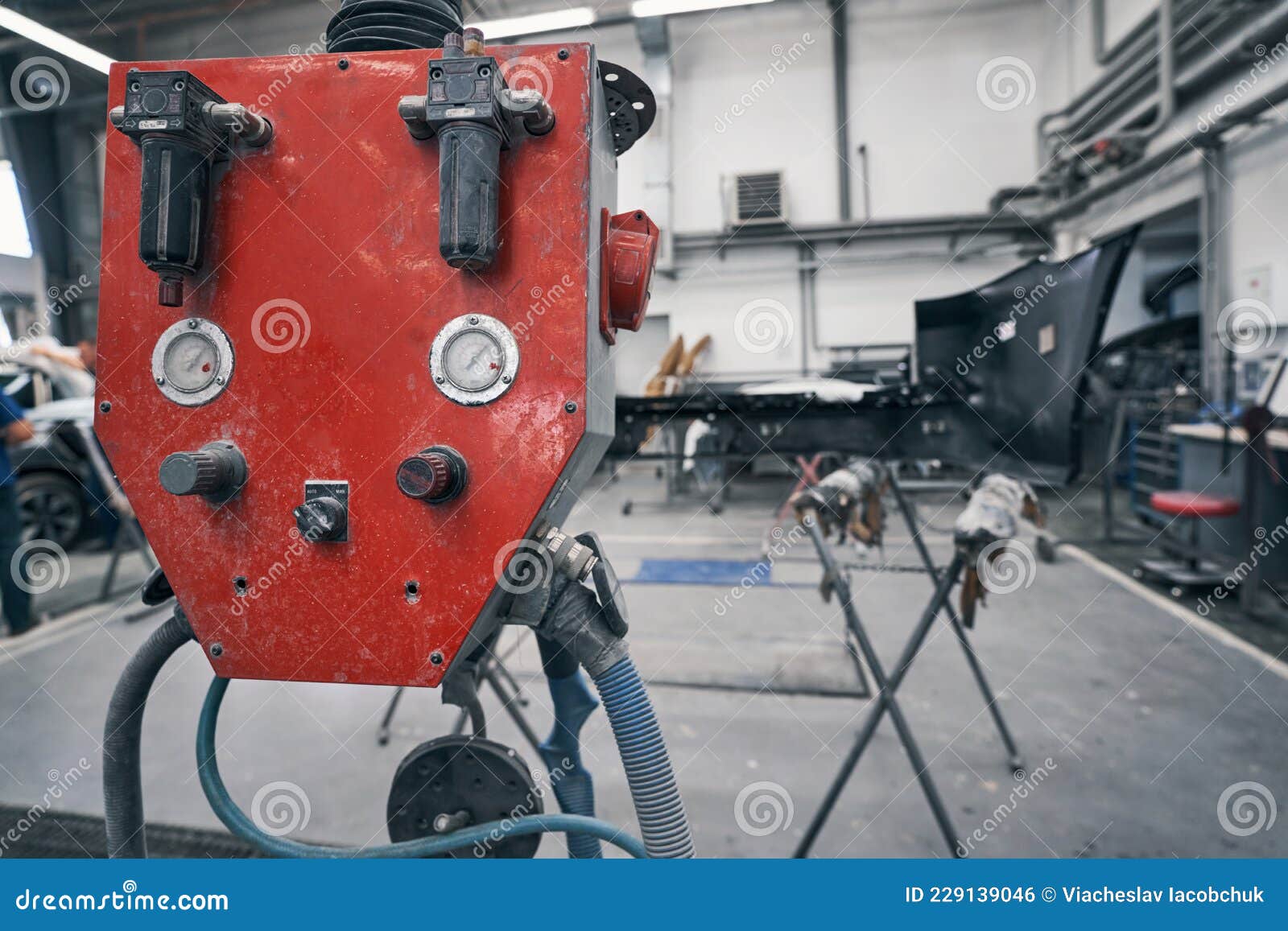 Compressed Air Distributor Device Standing in Car Repair Stock