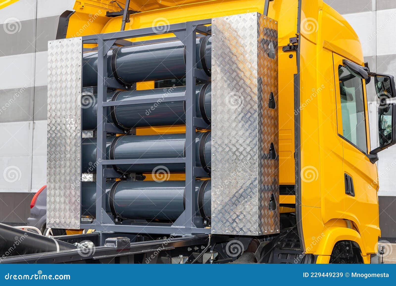 Compressed Natural Gas Cylinders Behind The Truck Cab. Truck With A ...